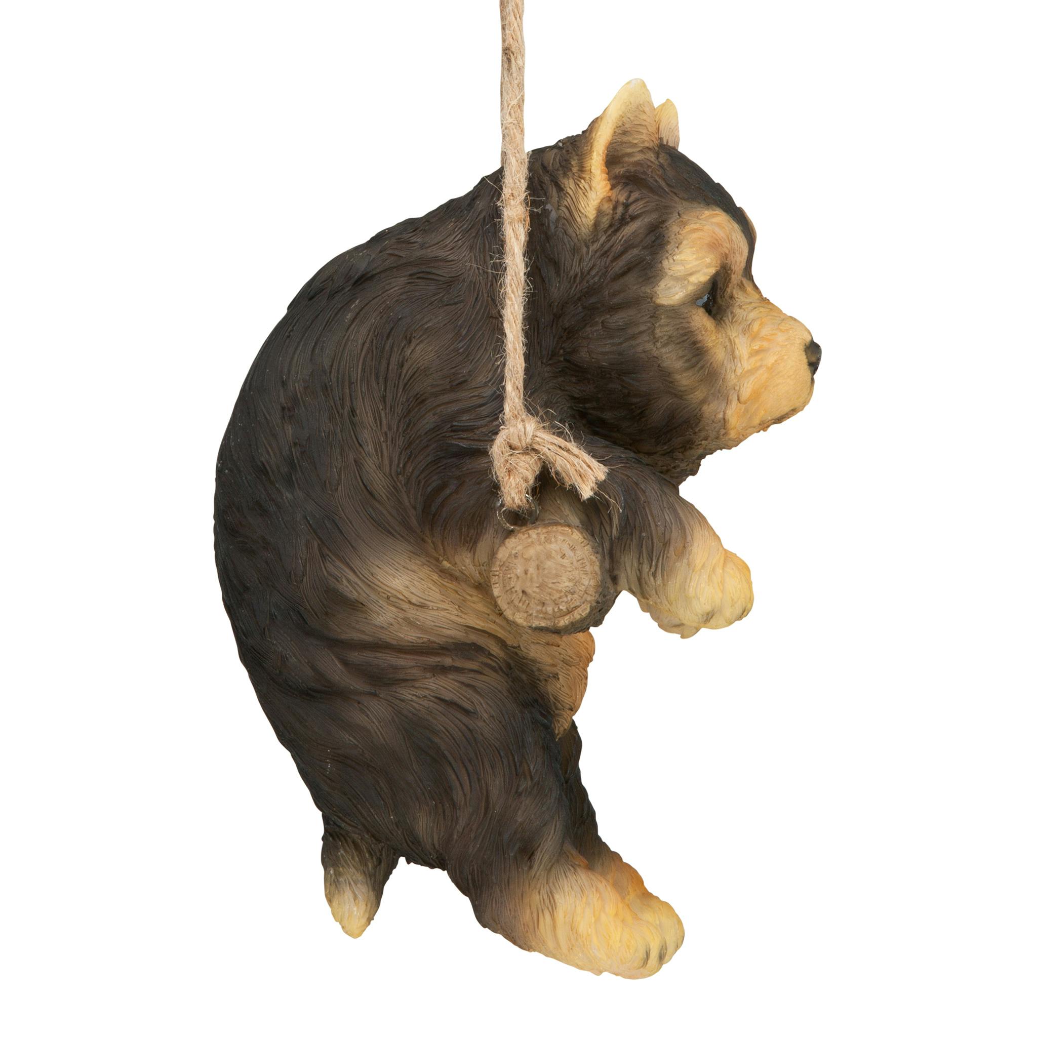Yorkie Puppy on a Perch Hanging Dog Sculpture