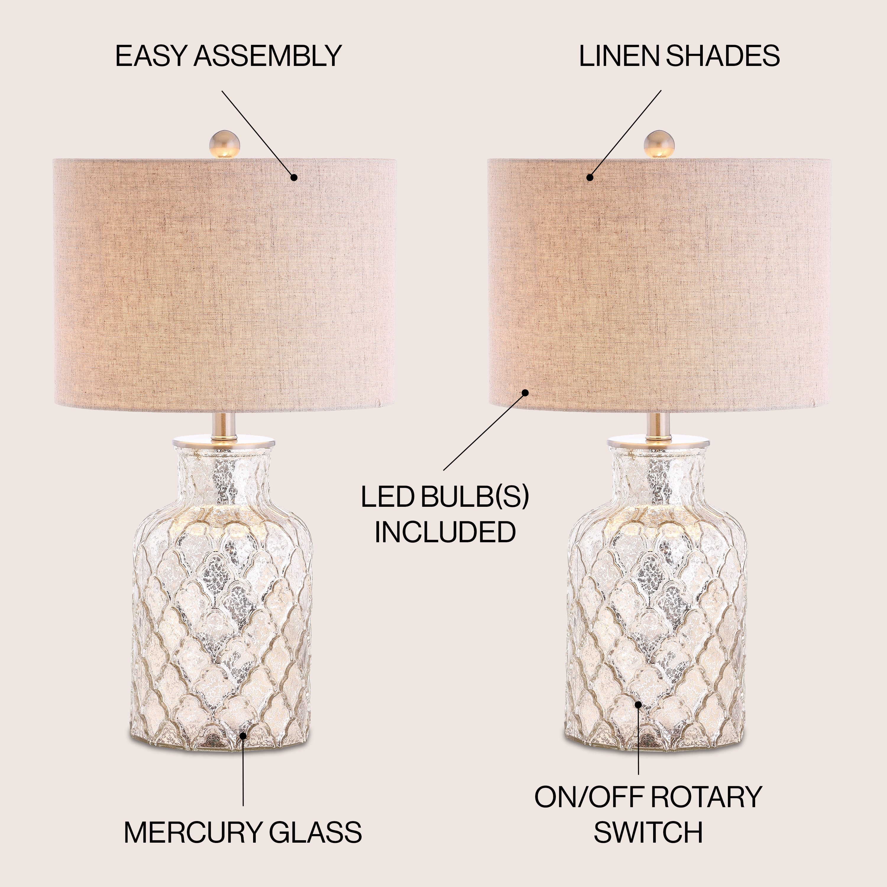 Alvord LED Glass Table Lamp-Set of 2