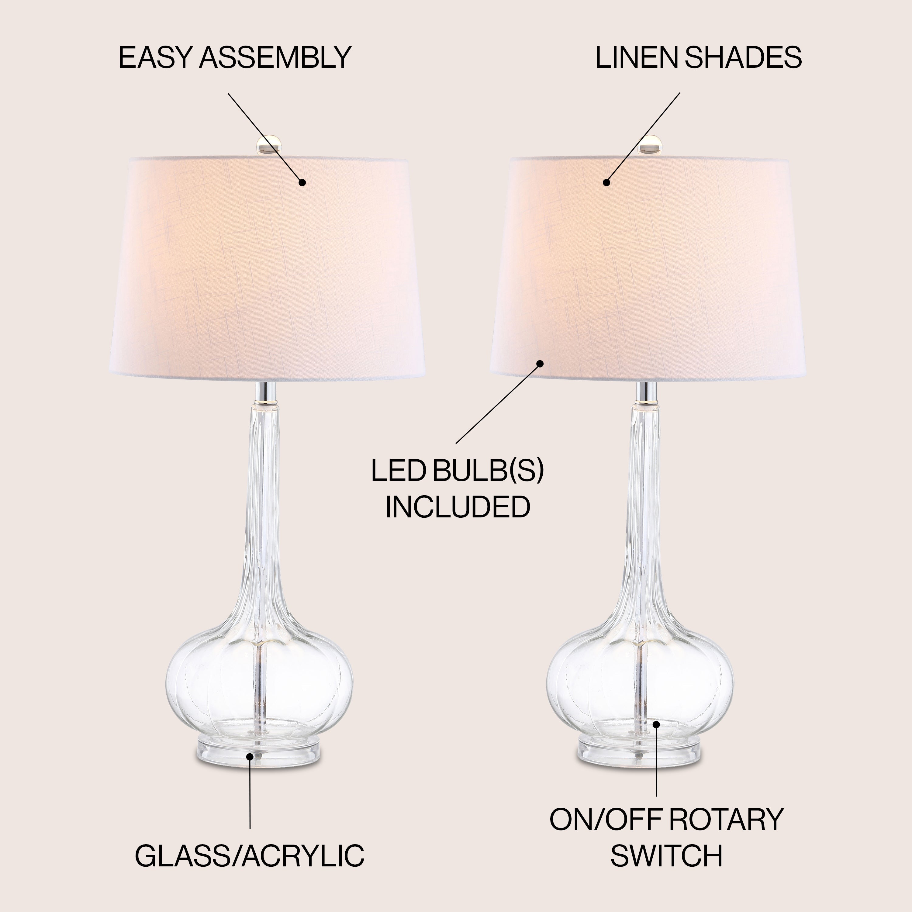 Bette Glass Teardrop LED Table Lamp-Set of 2