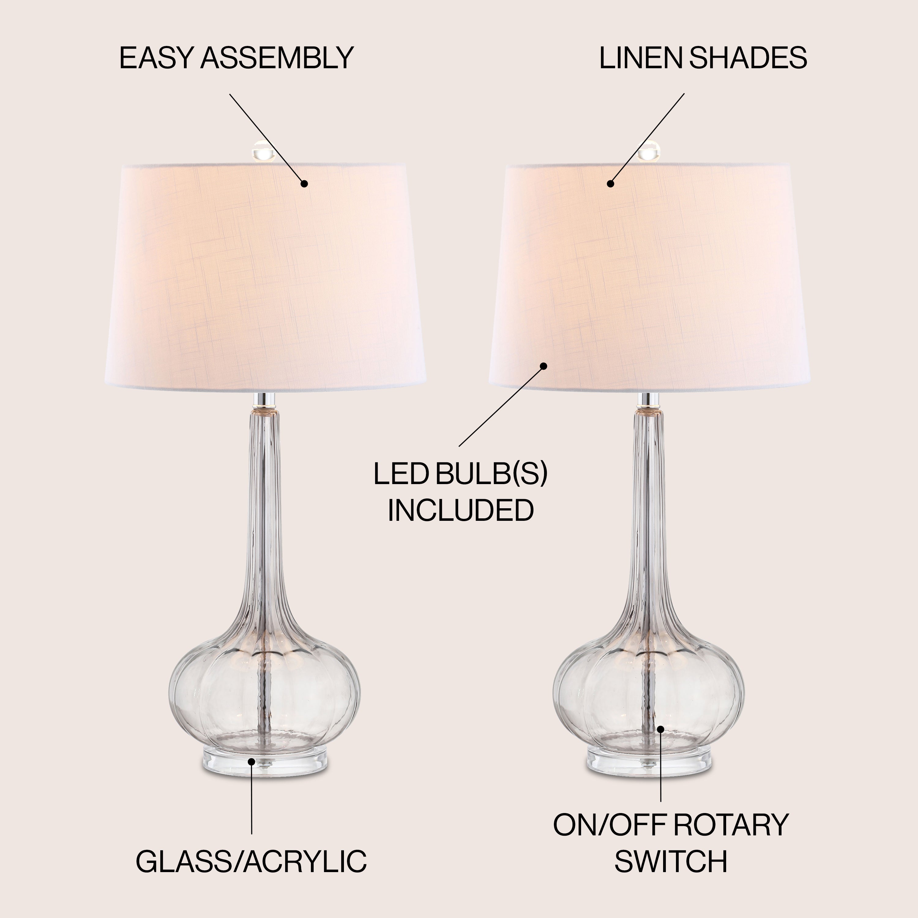 Bette Glass Teardrop LED Table Lamp-Set of 2