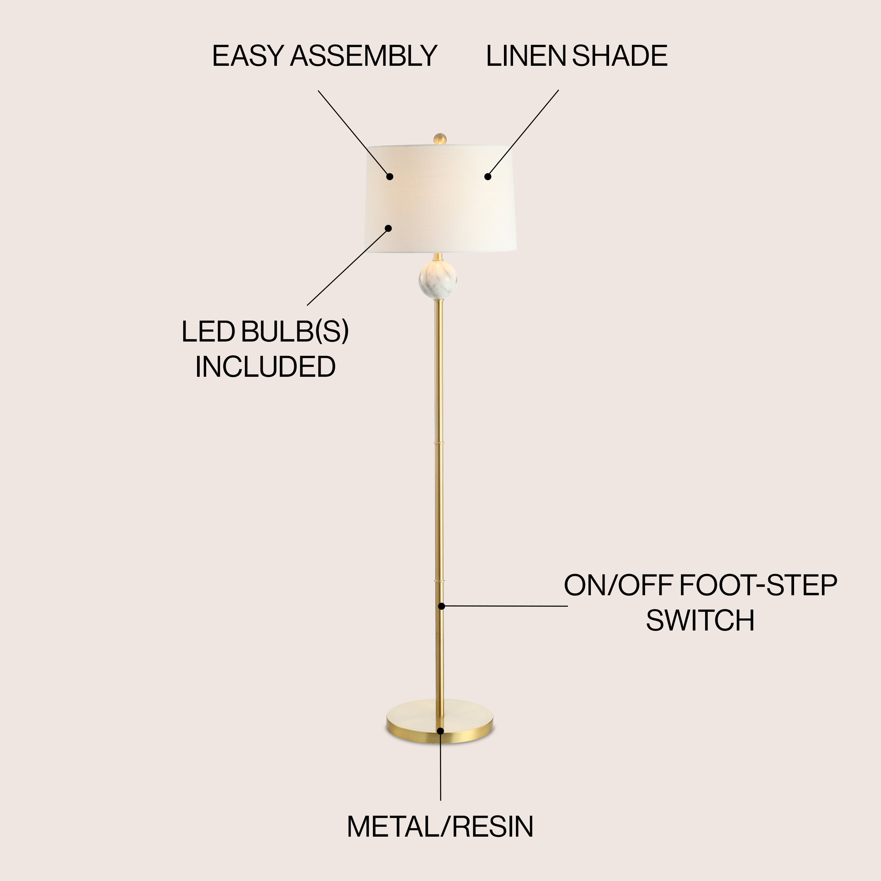 Vaughn Modern Metal/Resin LED Floor Lamp