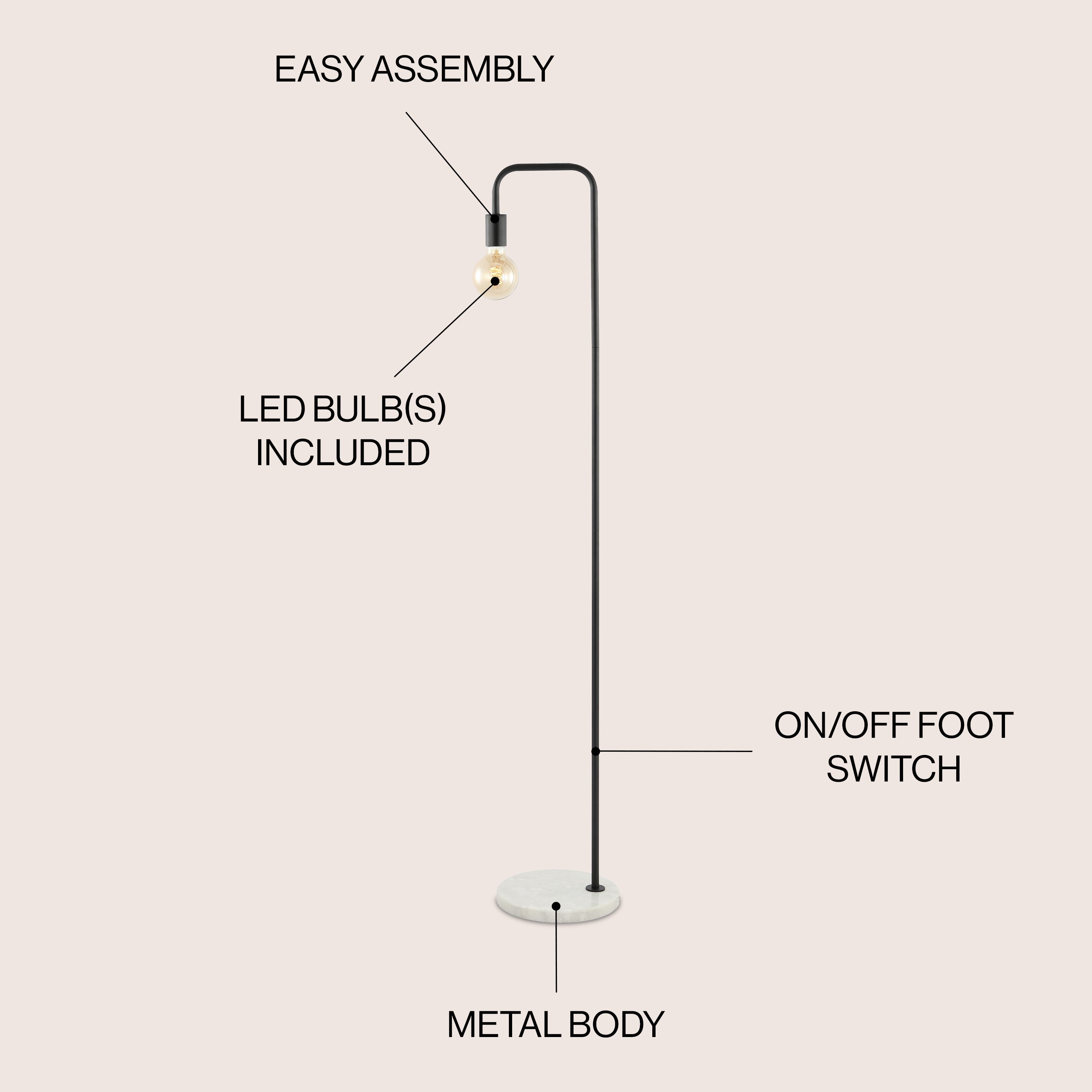 Vega Minimalist Edison Metal/Marble LED Floor Lamp