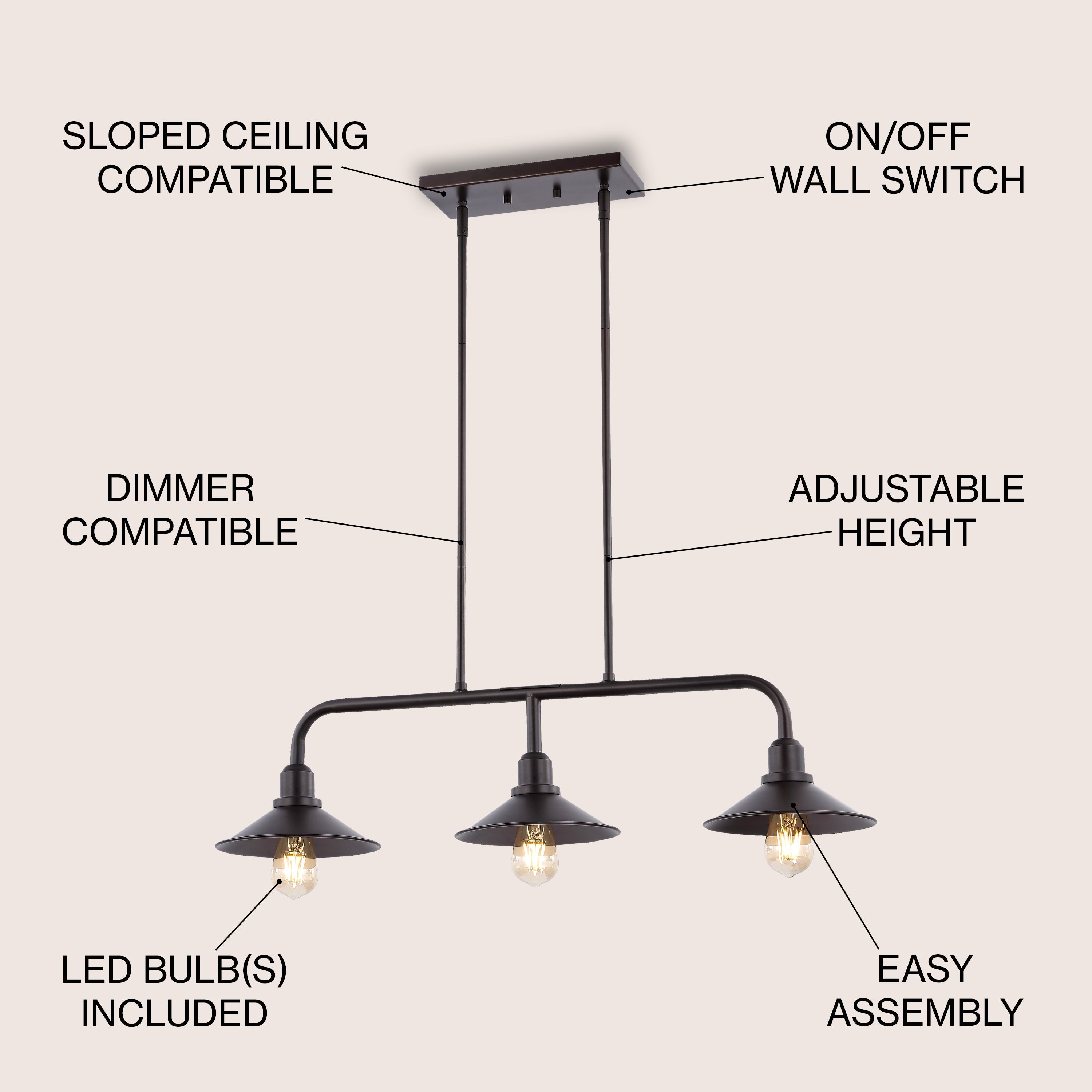 Cade 3-Light Metal Farmhouse Industrial LED Pendant