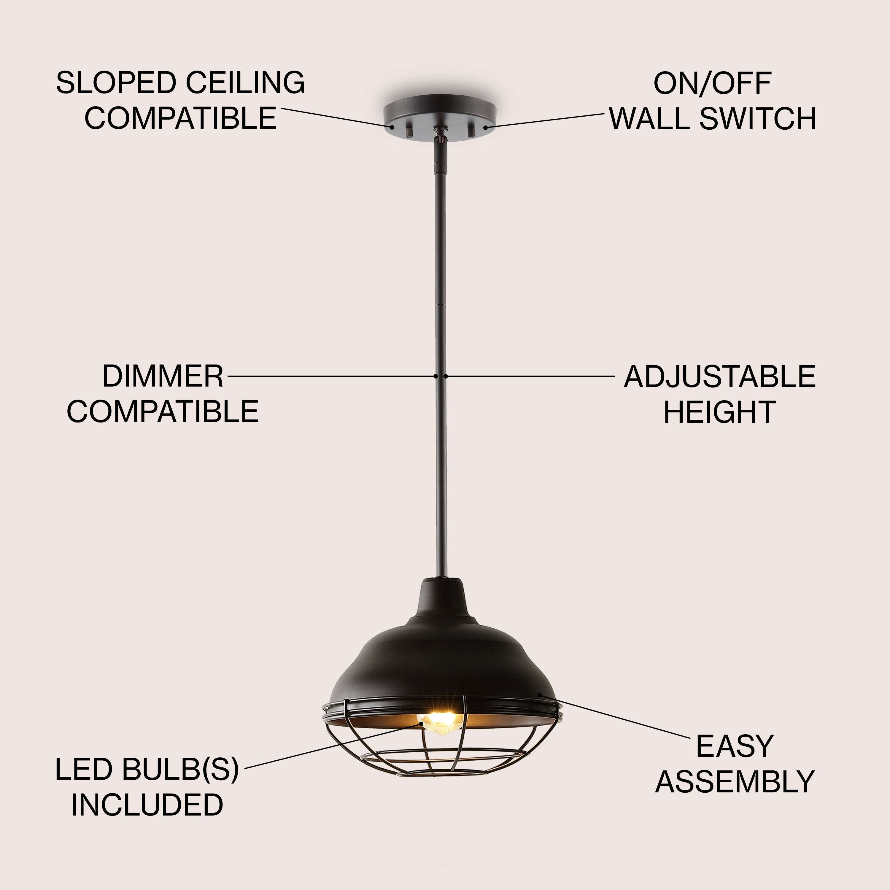 Levi 1-Light Industrial Farmhouse Iron LED Pendant