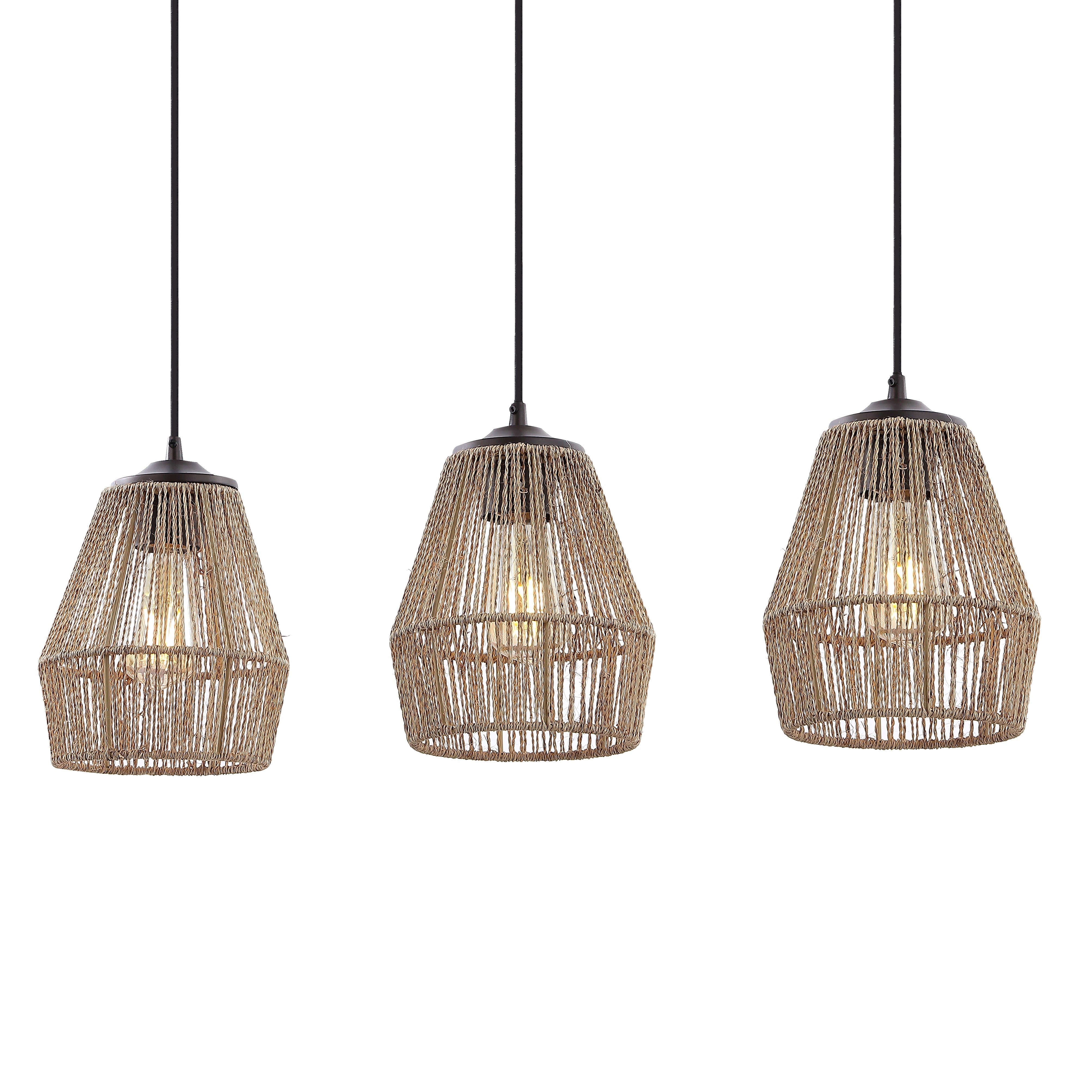 Ibiza 3-Light Woven Rope/Metal Bohemian Coastal LED Linear Pendant