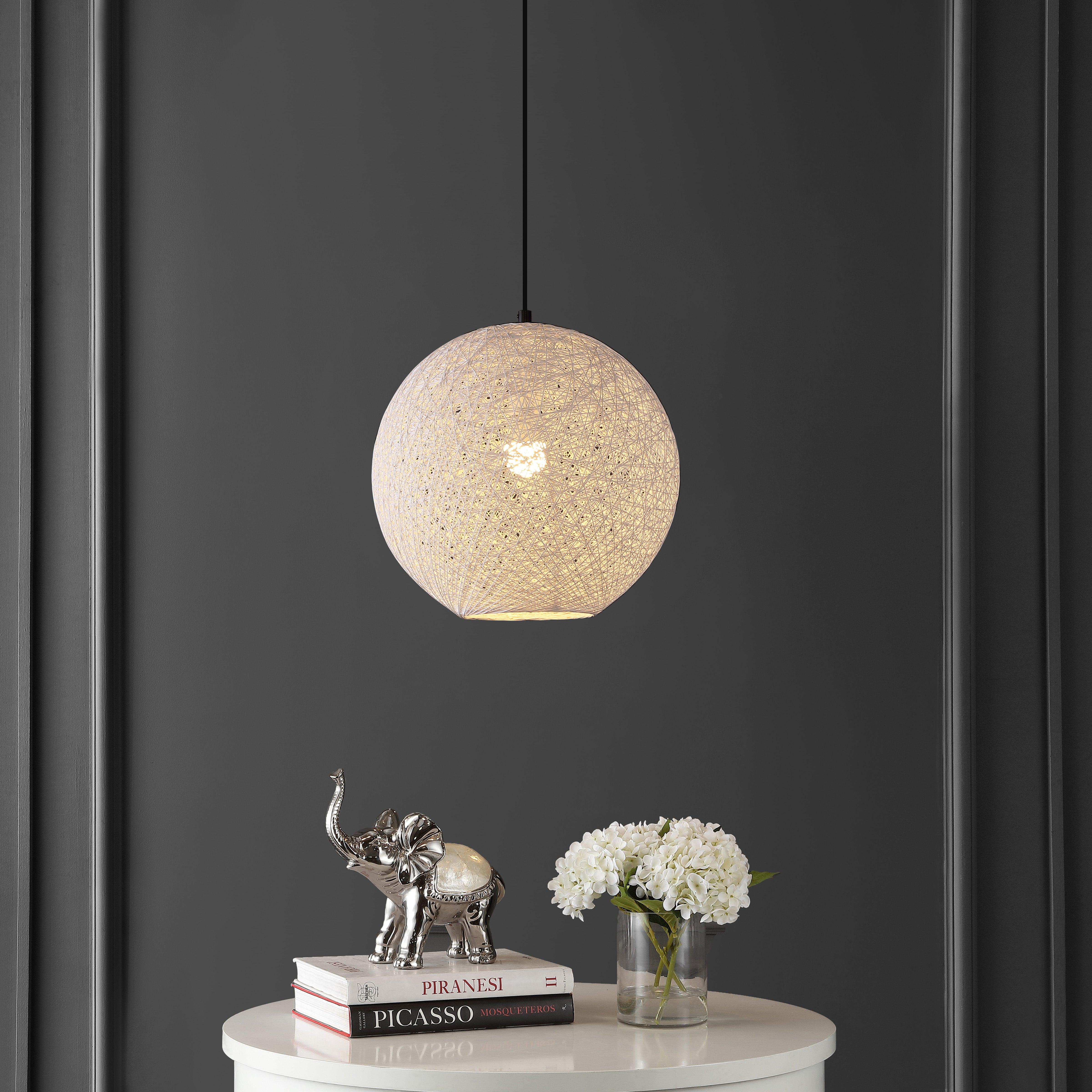 Lacey 1-Light Bohemian Minimalist Iron/Rope Woven Globe LED Pendant