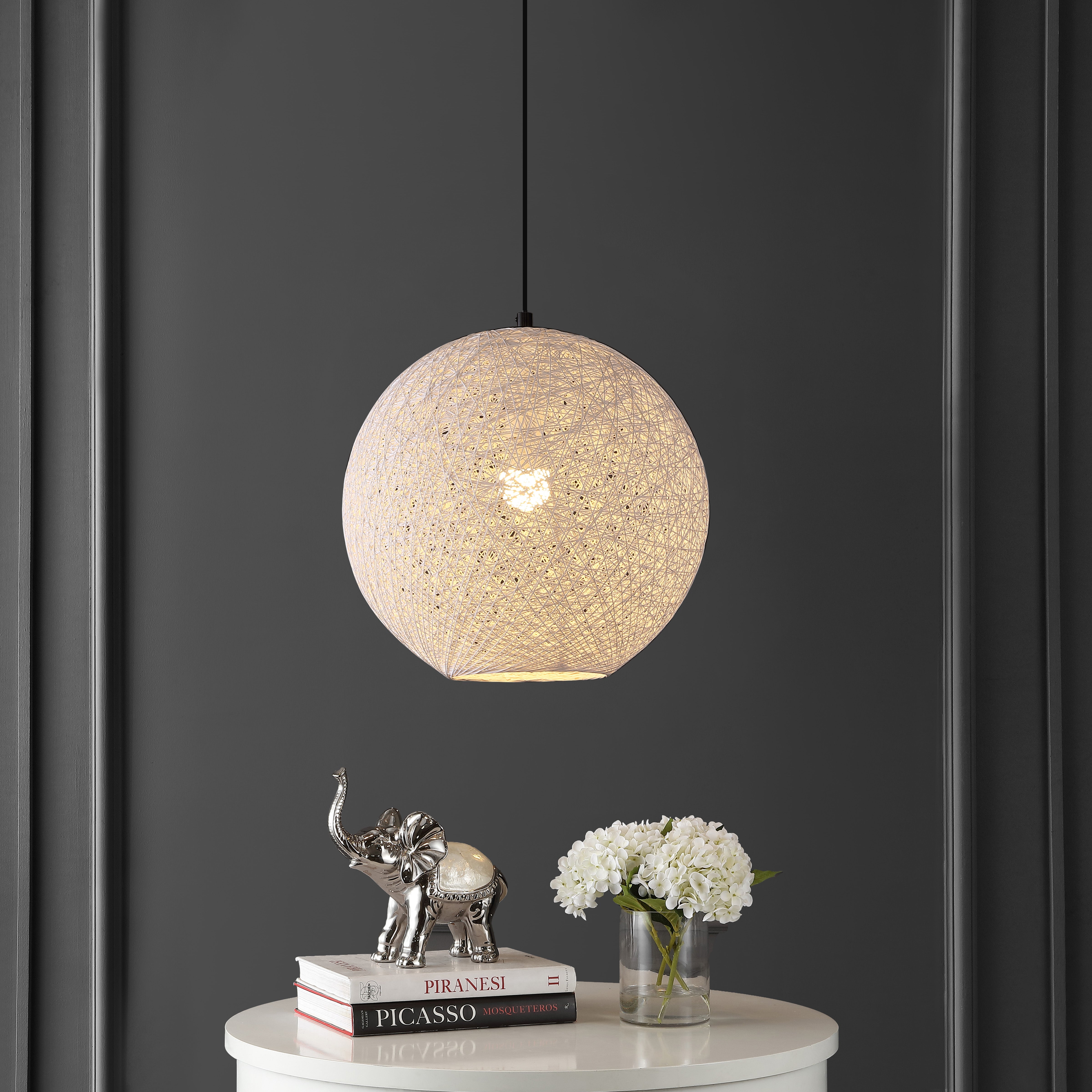 Lacey 1-Light Bohemian Minimalist Iron/Rope Woven Globe LED Pendant