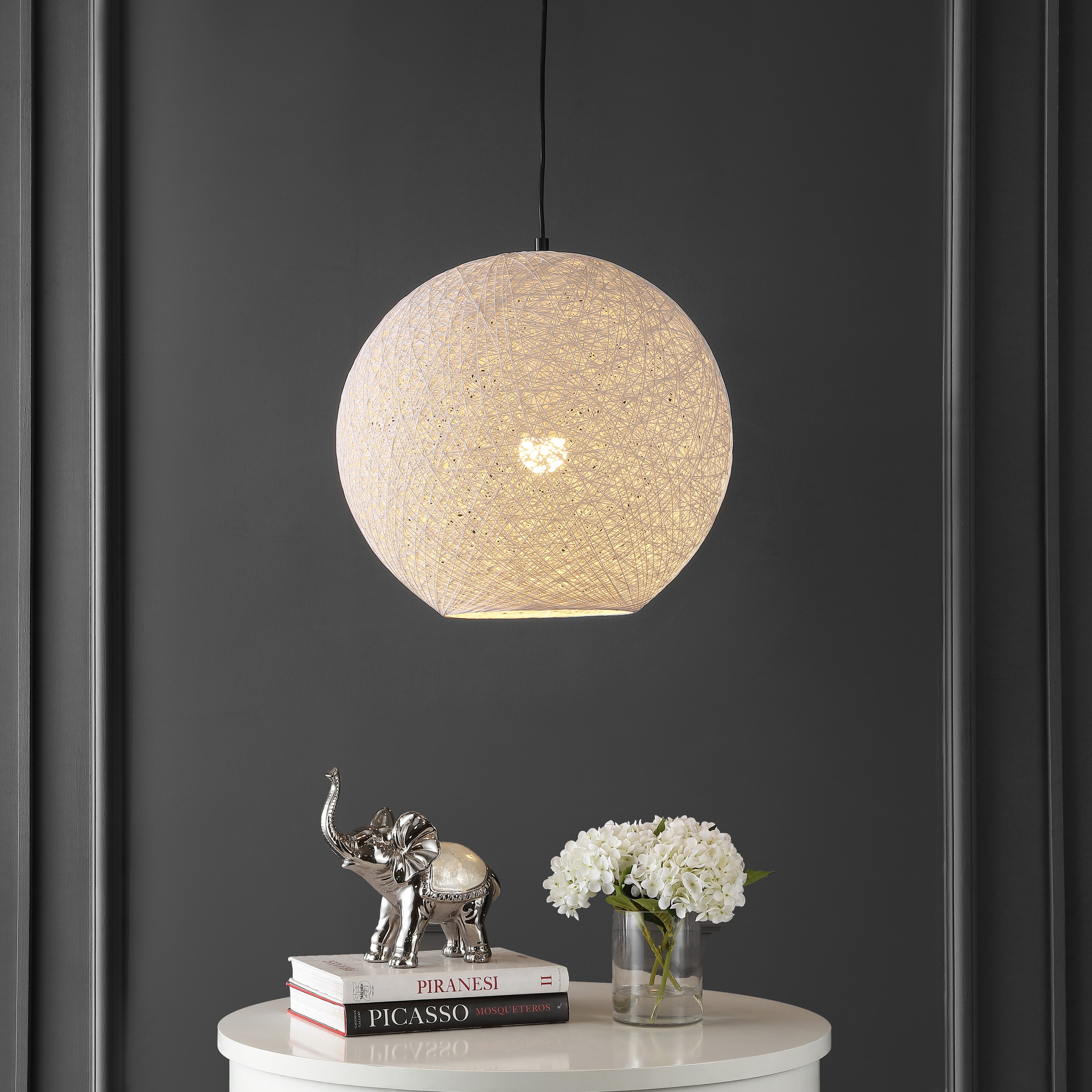 Lacey 1-Light Bohemian Minimalist Iron/Rope Woven Globe LED Pendant