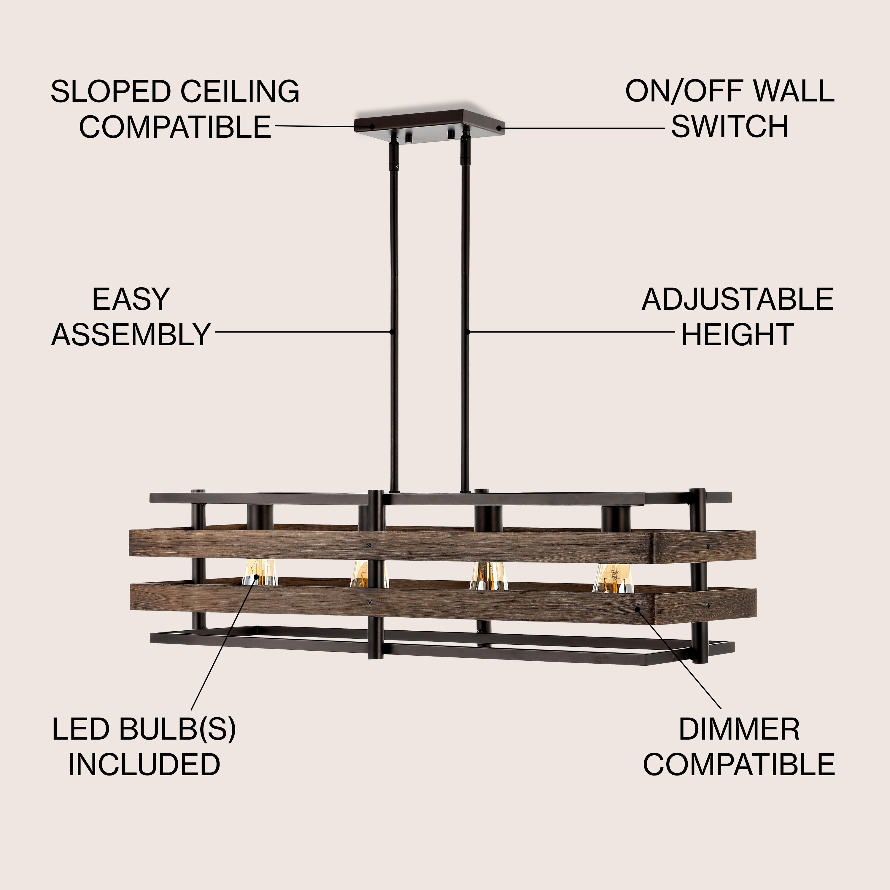 Horizon 4-Light Rustic Farmhouse Iron Linear LED Pendant