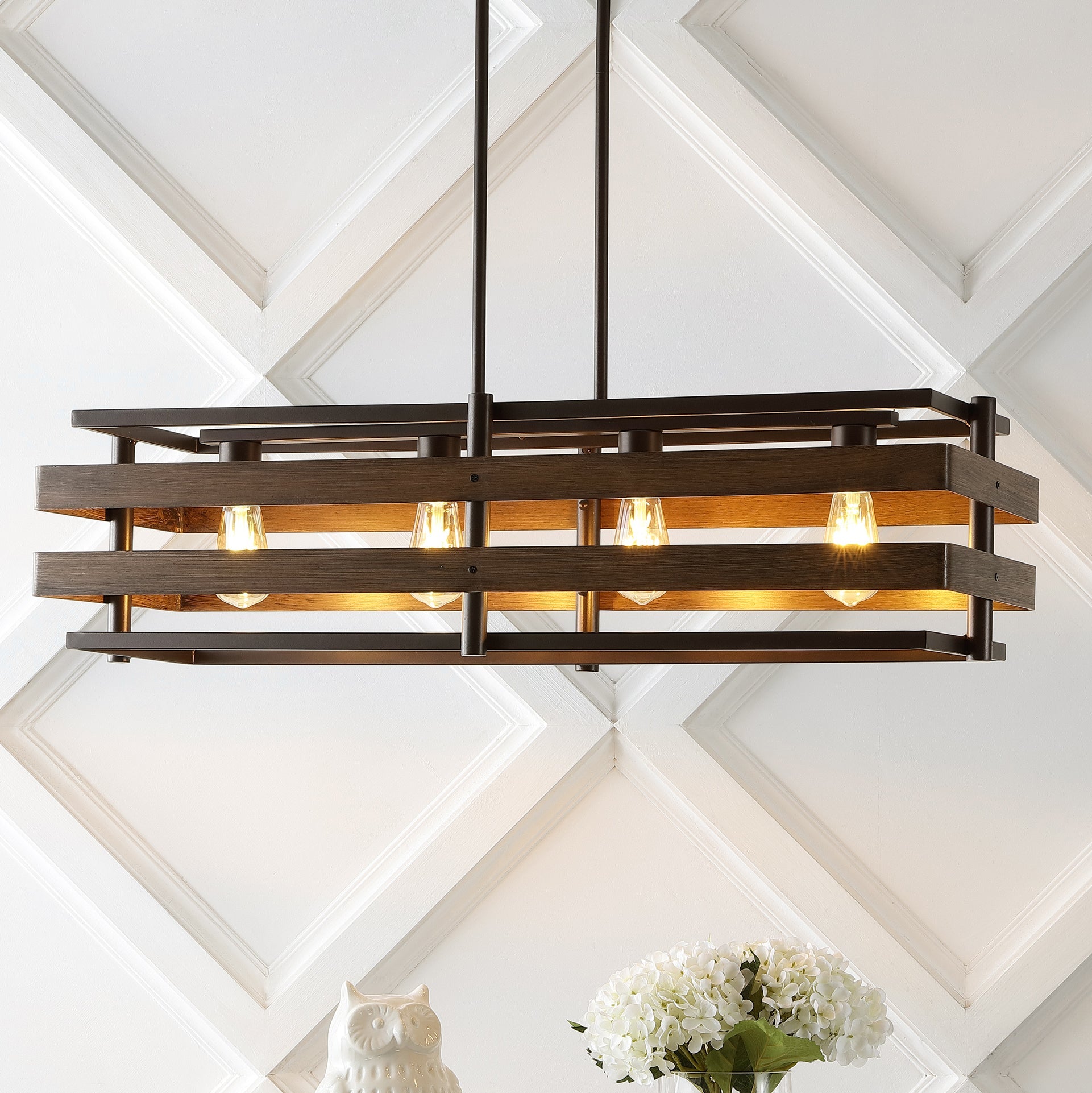 Horizon 4-Light Rustic Farmhouse Iron Linear LED Pendant