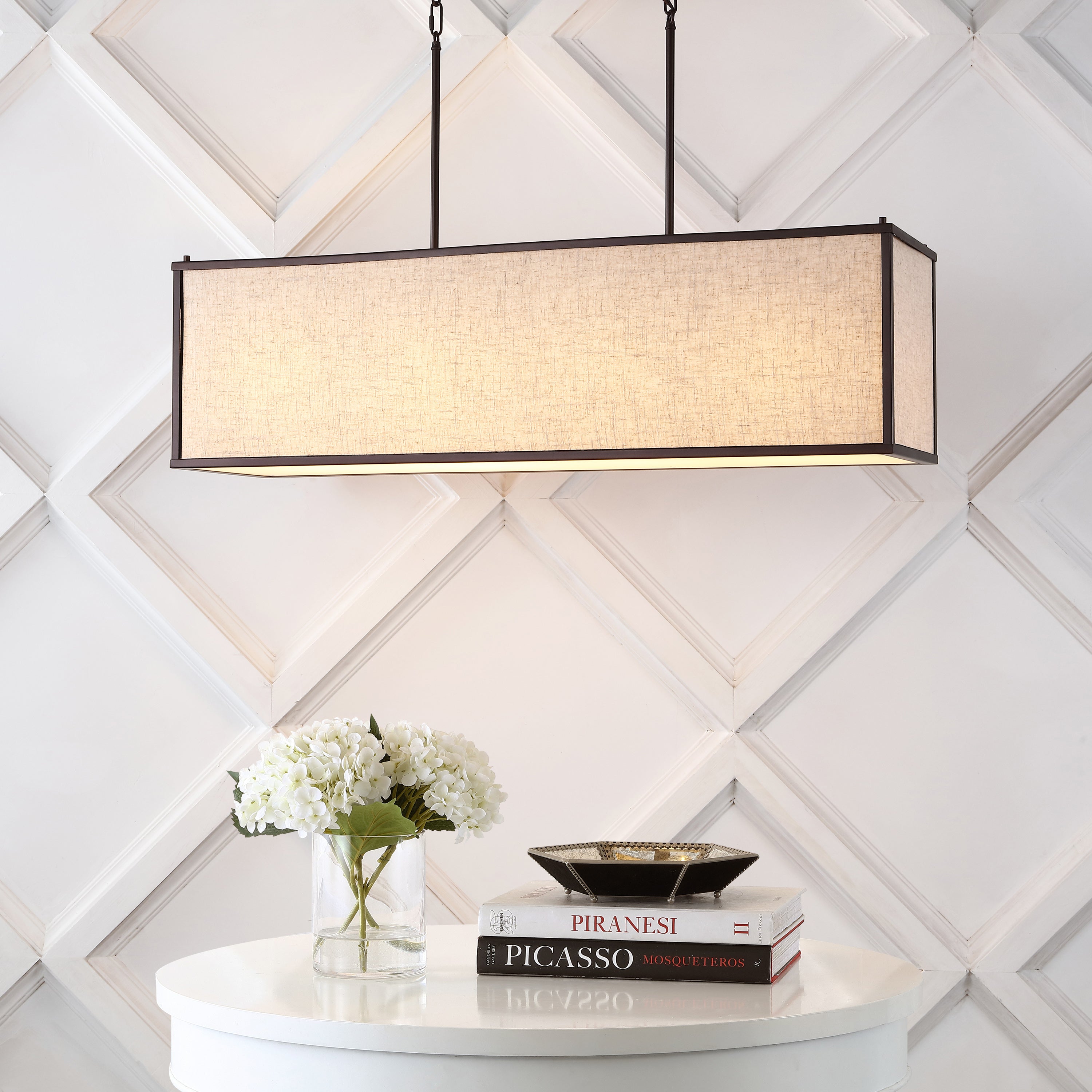 Cole 4-Light Minimalist Industrial Rectangular Linen Iron Linear LED Pendant