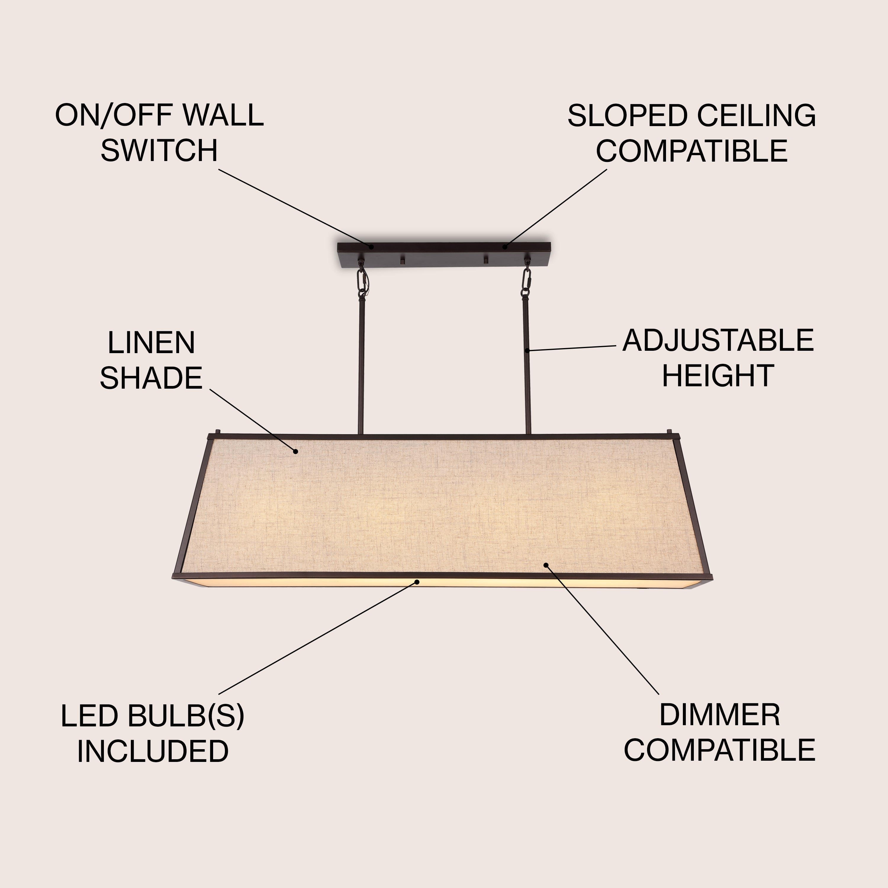 Crosby 4-Light Minimalist Industrial Trapezoidal Linen Iron Linear LED Pendant