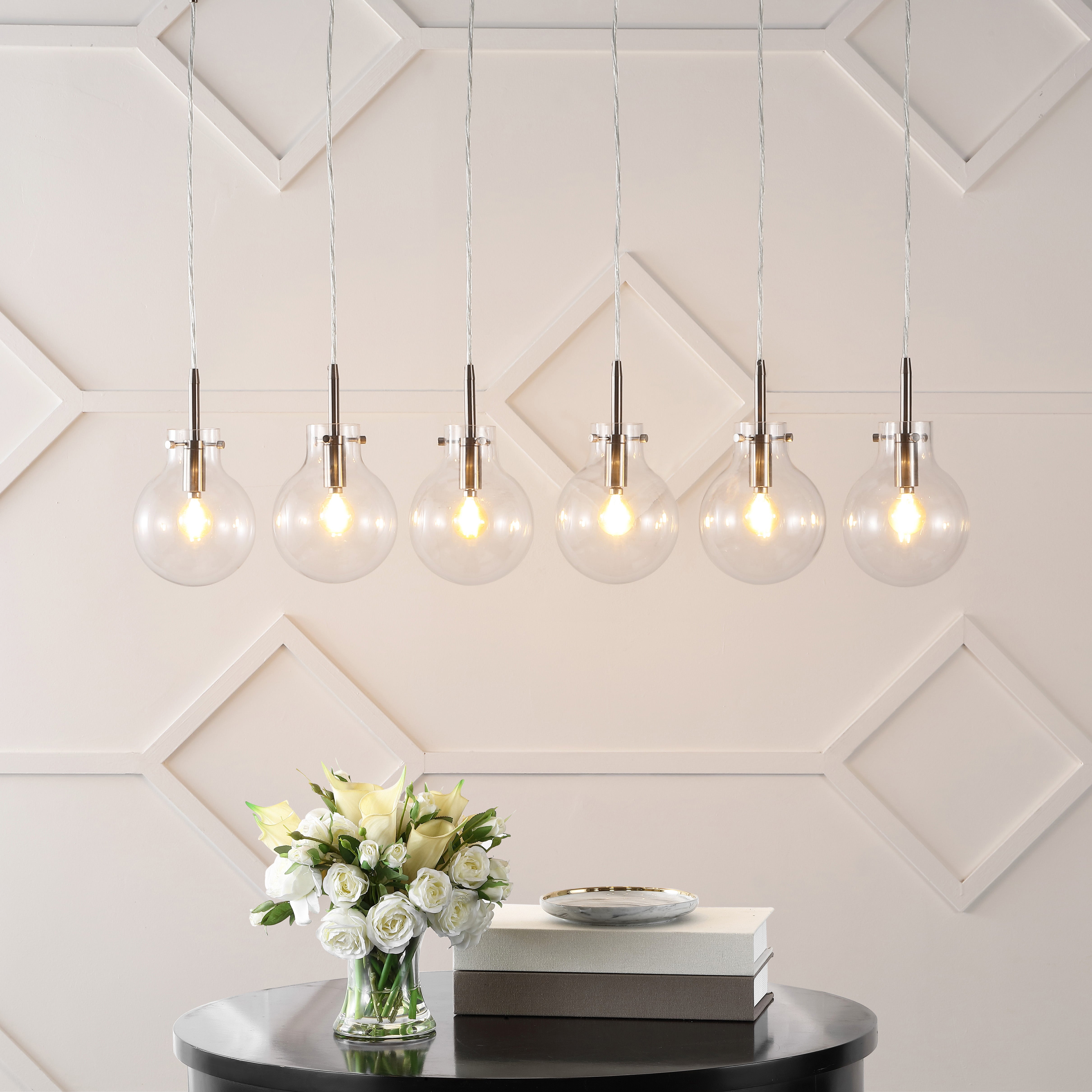 Harlow 6-Light Modern Contemporary Round Glass/Iron LED Linear Pendant