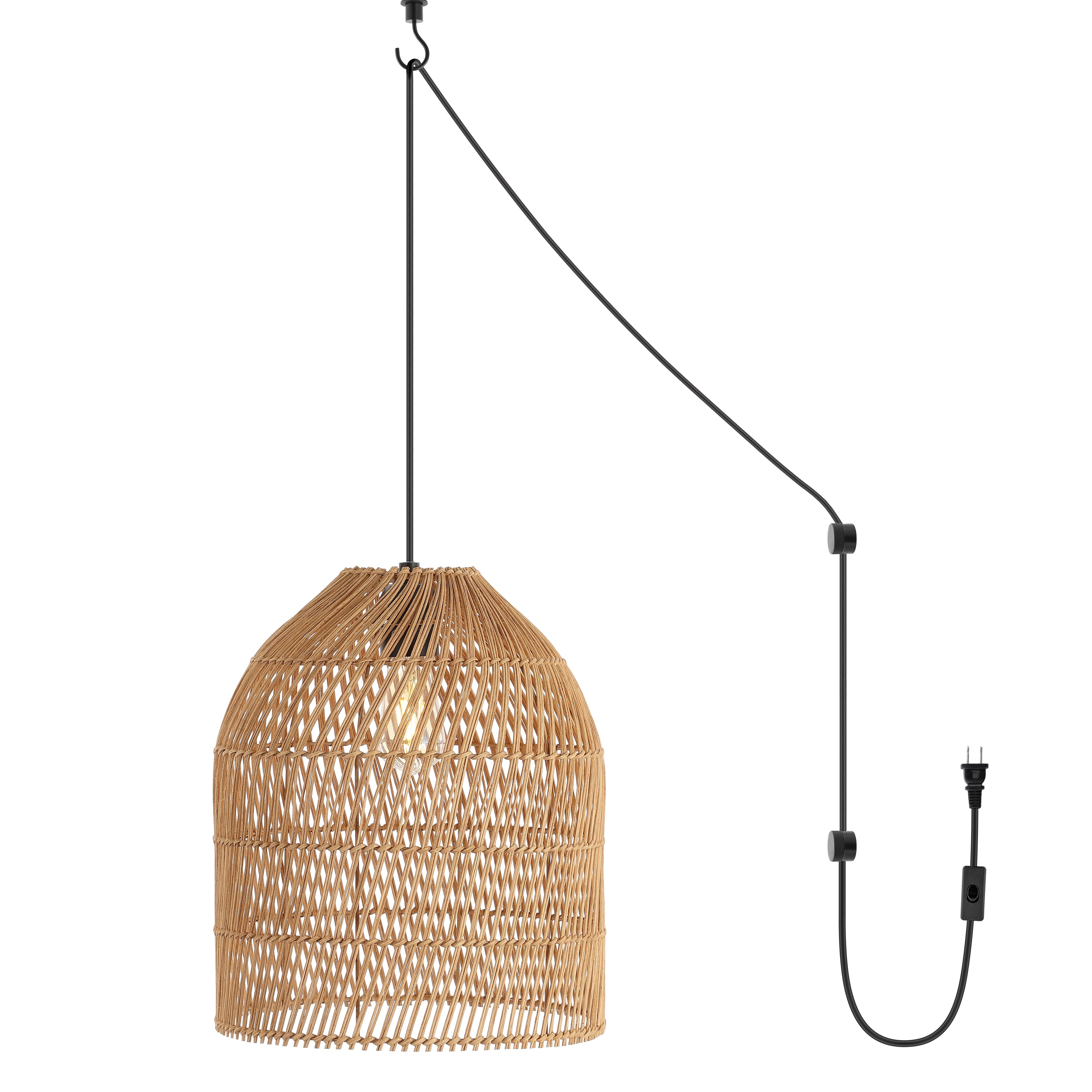 Koda 1-Light Farmhouse Coastal Bohemian Rattan 180" Cord Plug-In or Hardwired LED Pendant