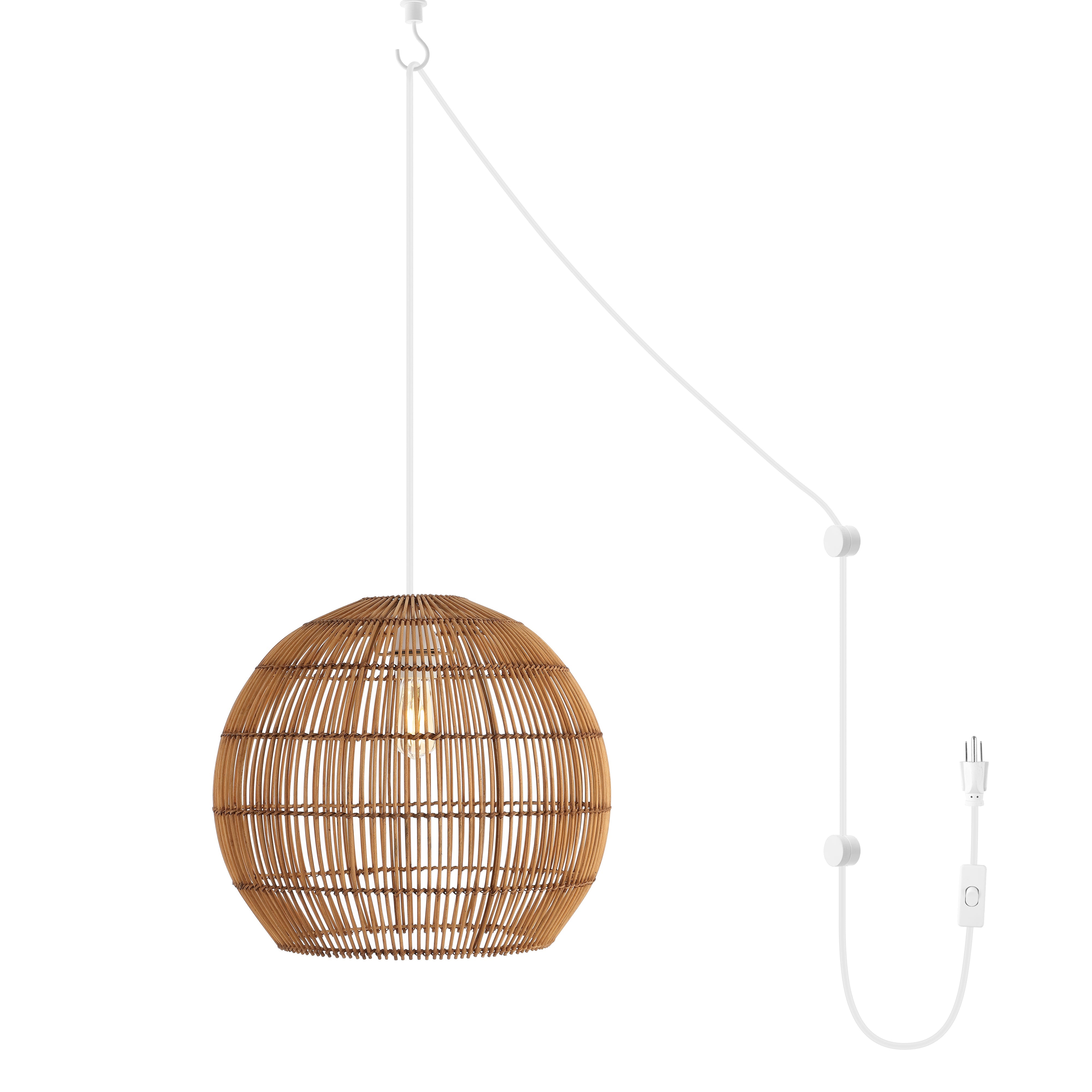 Raya 1-Light Farmhouse Coastal Rattan 180" Cord Plug-In or Hardwired LED Pendant
