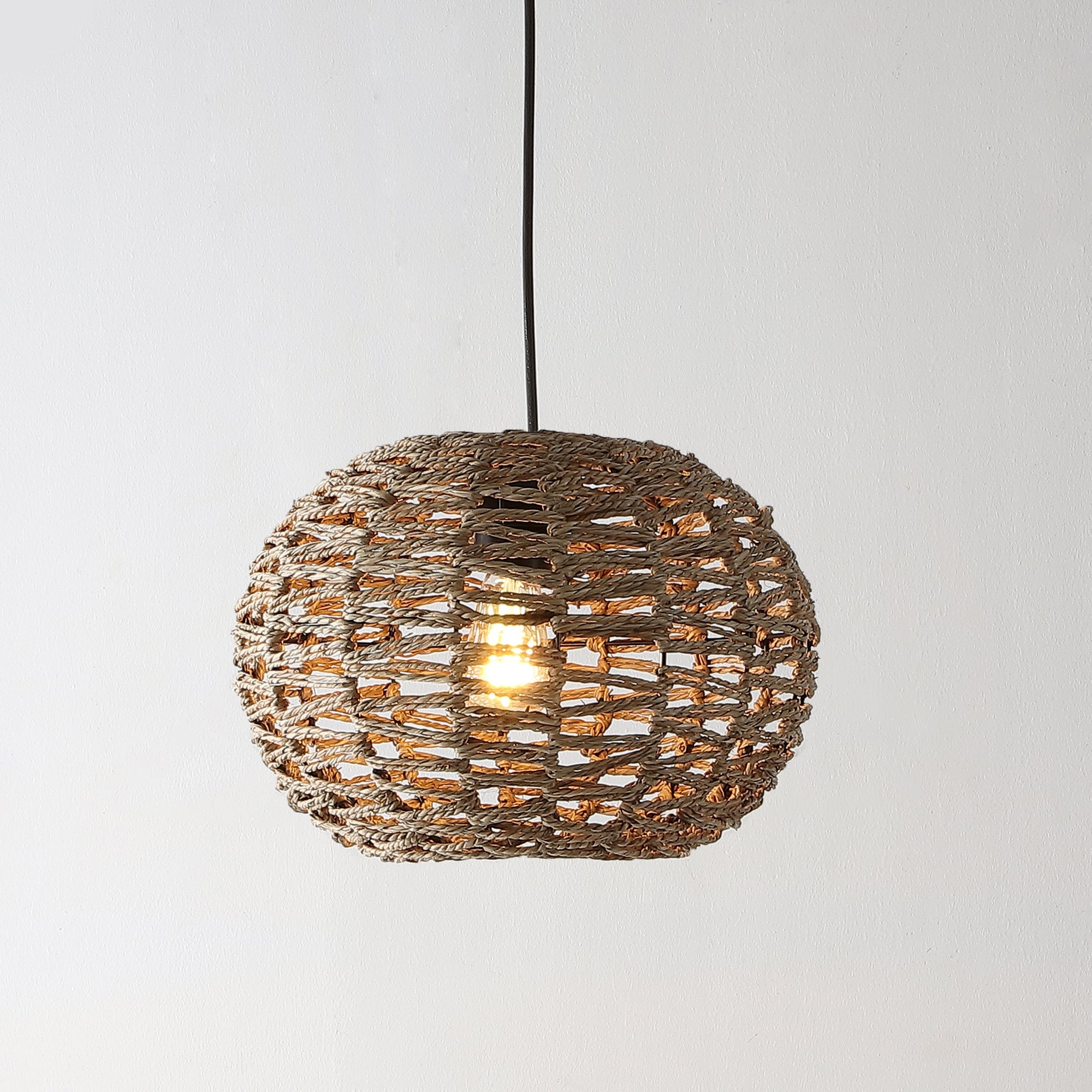 Isla 1-Light Farmhouse Coastal Rattan 180" Cord Plug-In or Hardwired LED Pendant