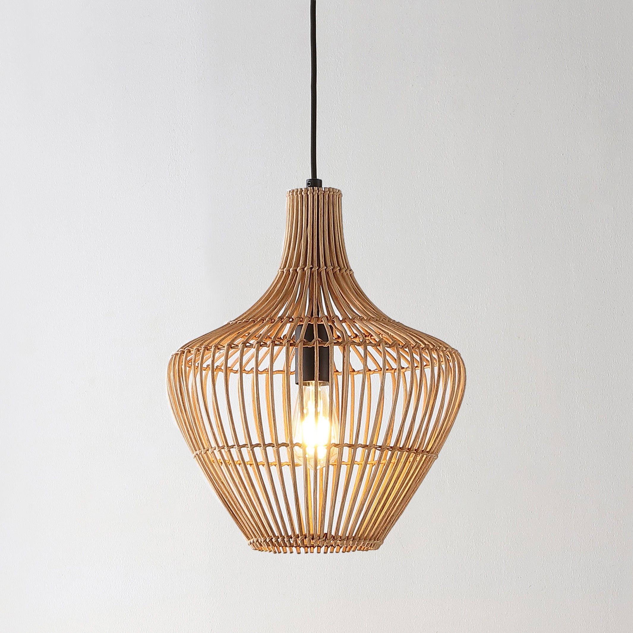 Lucas 1-Light Farmhouse Coastal Rattan 180" Cord Plug-In or Hardwired LED Pendant