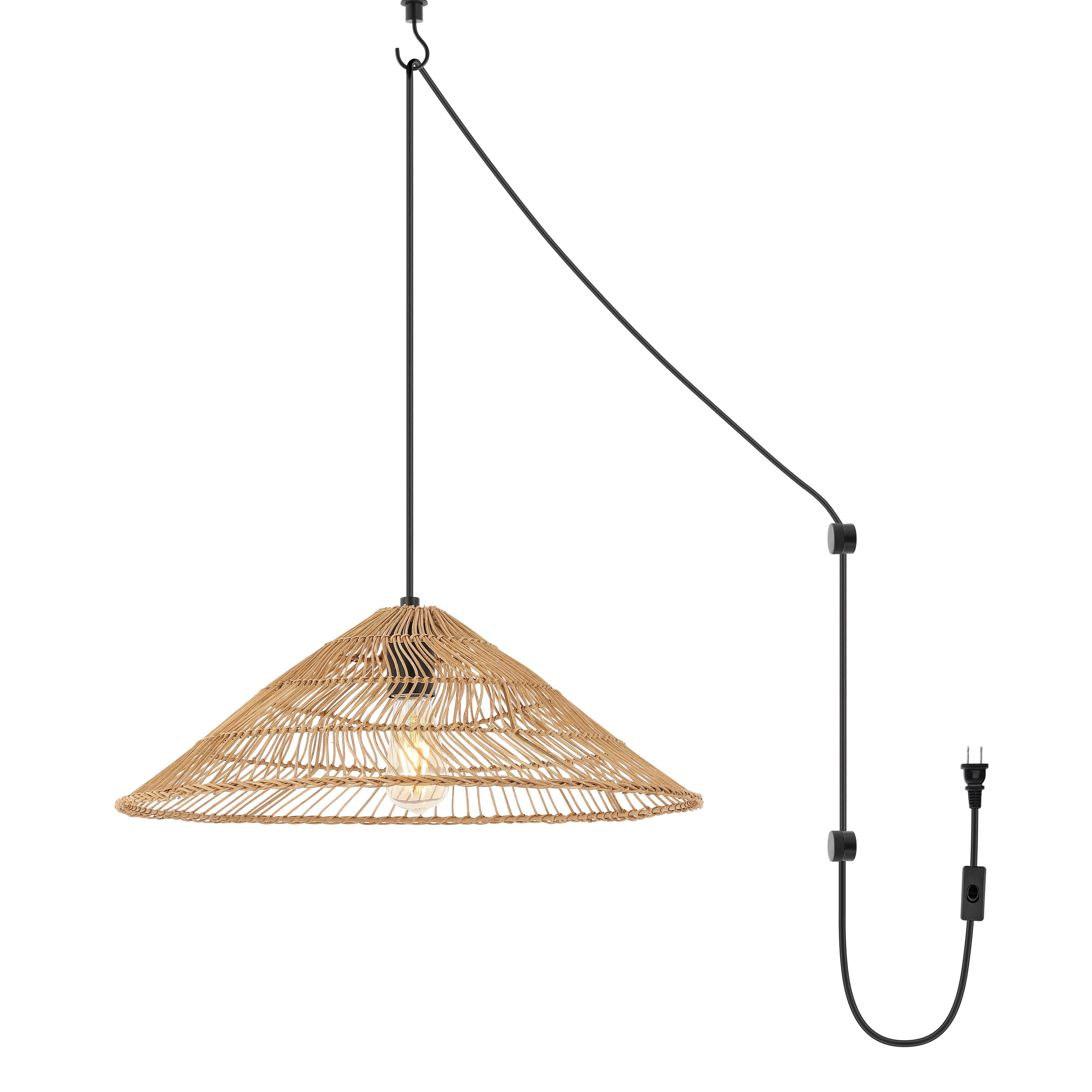 Nova 1-Light Farmhouse Coastal Rattan 180" Cord Plug-In or Hardwired LED Pendant