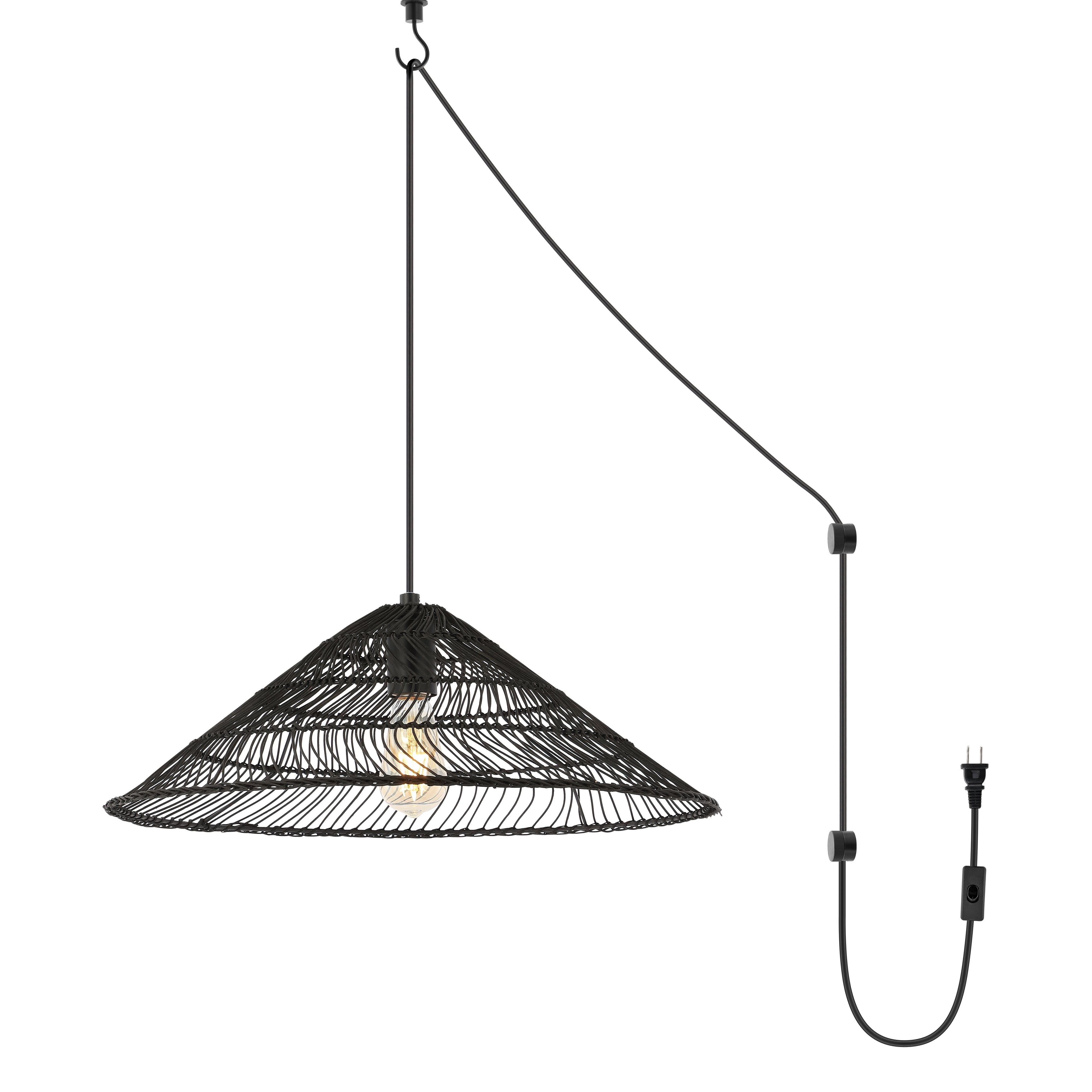 Nova 1-Light Farmhouse Coastal Rattan 180" Cord Plug-In or Hardwired LED Pendant