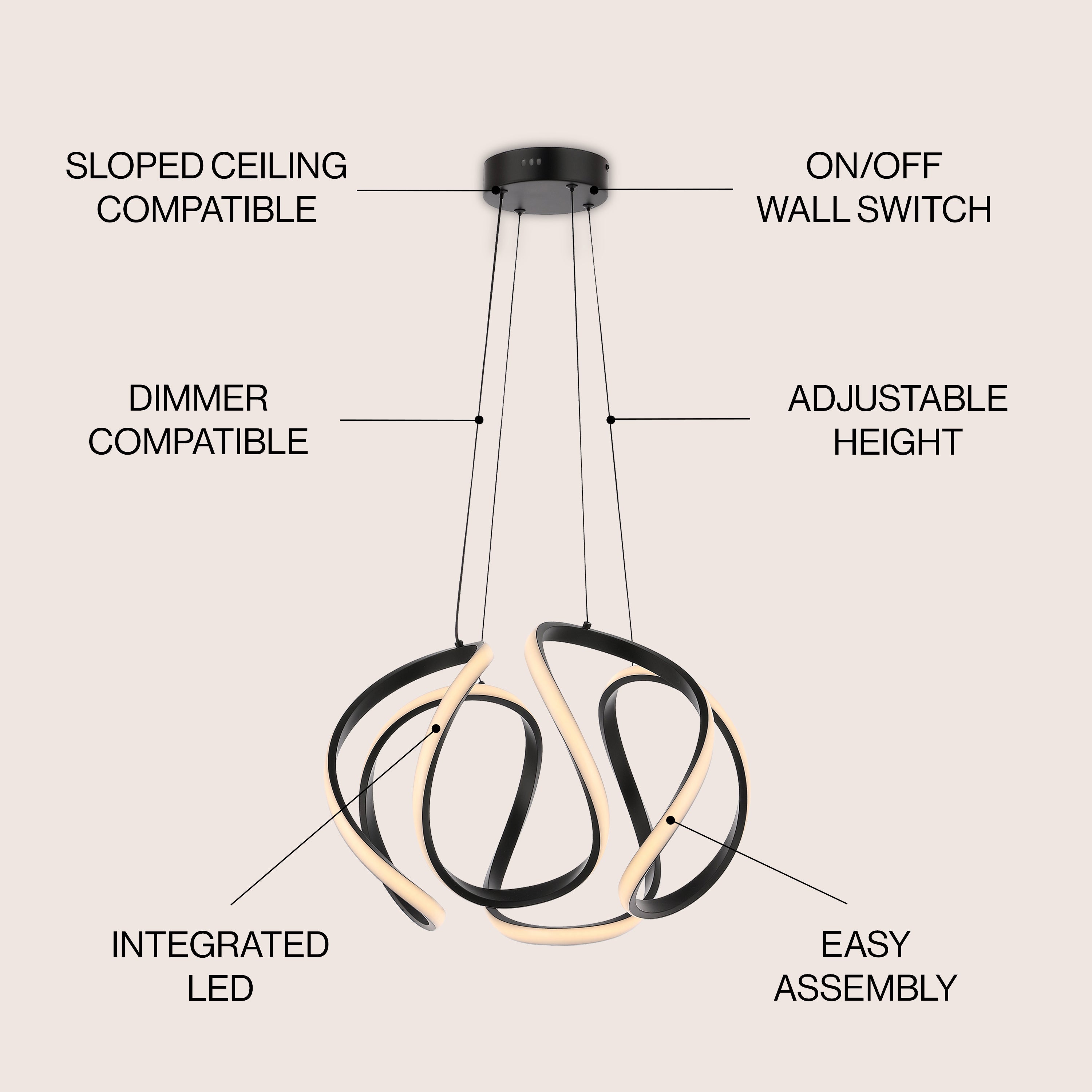 Euphoria 1-Light Contemporary Designer Aluminum/Iron Scribble Integrated LED Pendant Light