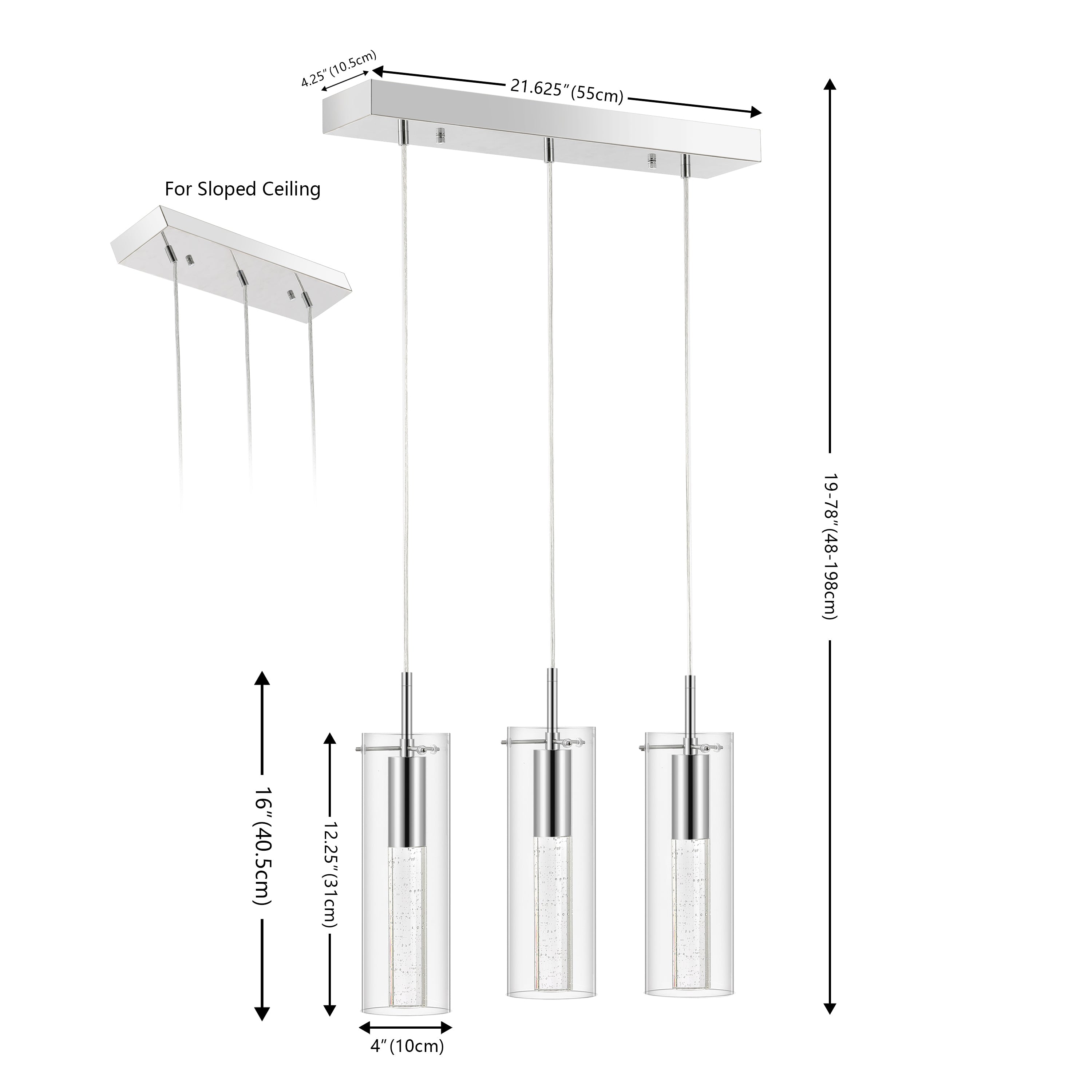 Mium 3-Light Modern Style Iron/Crystal/Glass Integrated LED Linear Pendant