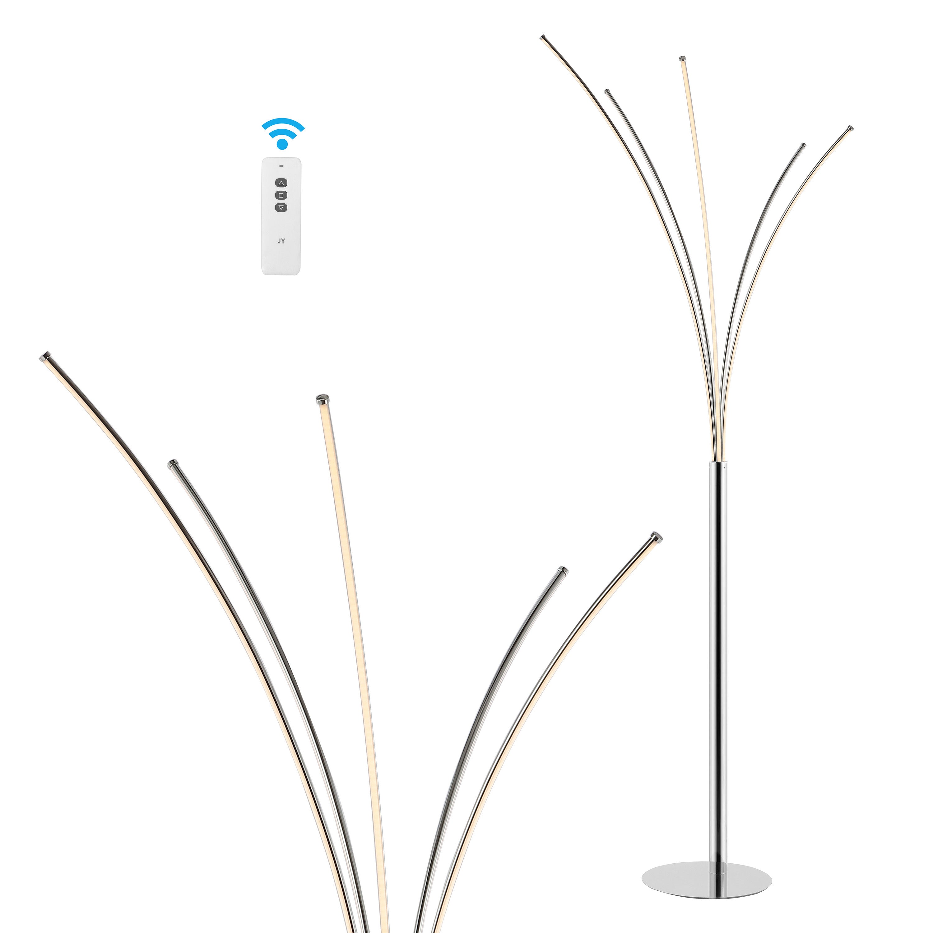 Fuochi Modern Minimalist Metal 5-Branch Arc Dimmable Integrated LED Floor Lamp with Remote Control