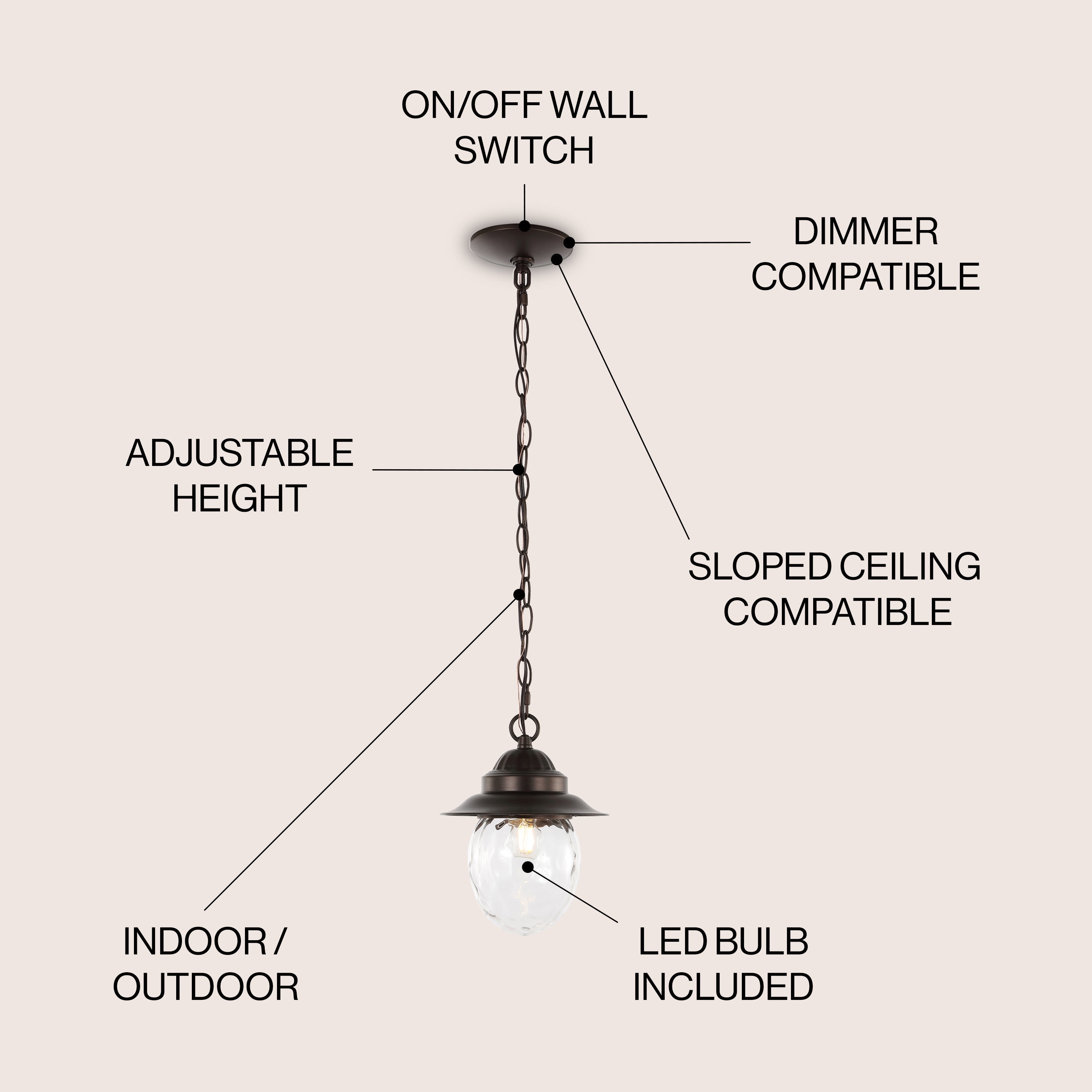 Manteo 1-Light Farmhouse Industrial Iron/Glass Outdoor LED Pendant
