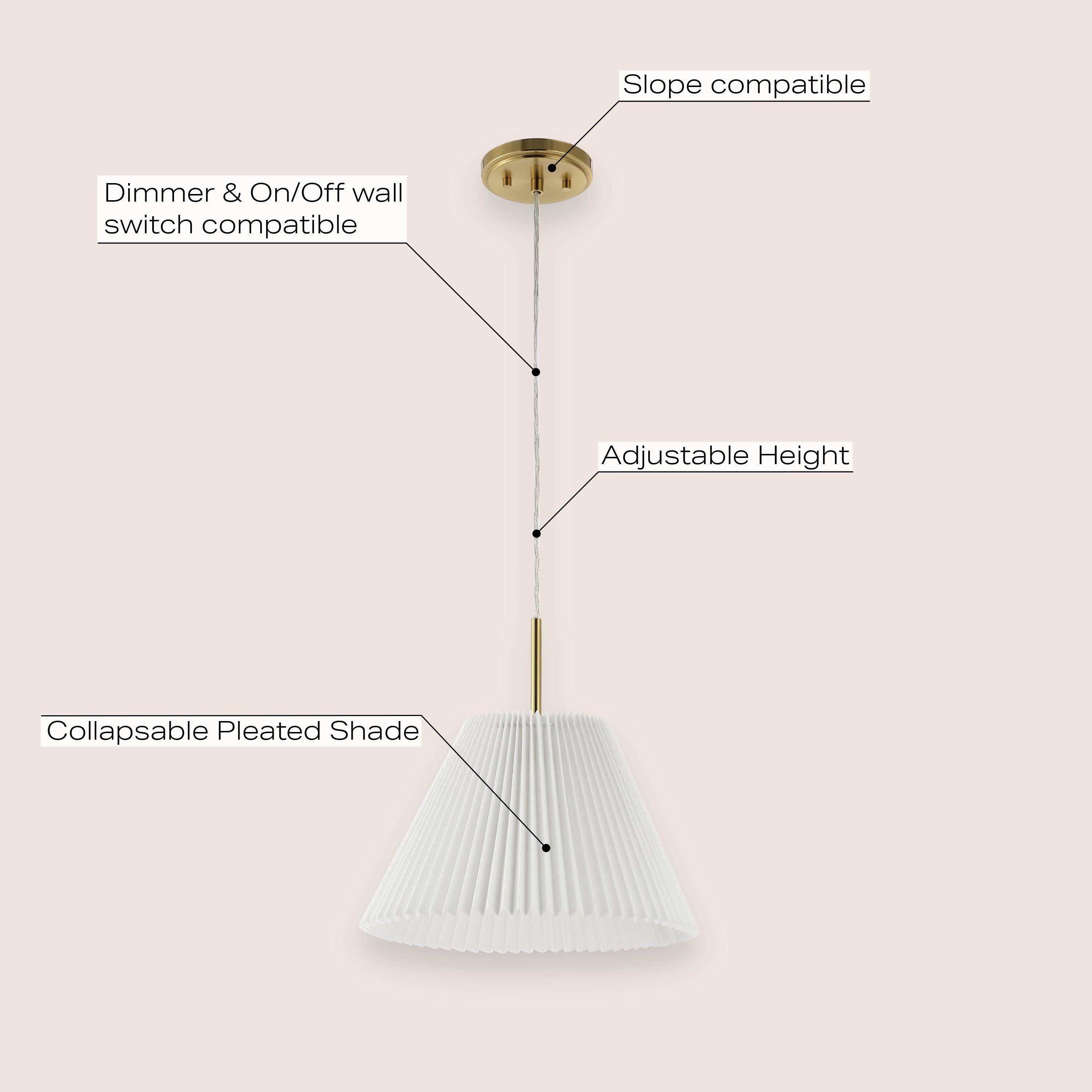 Alden 1-Light Classic French Country Iron LED Pendant with Pleated Shade