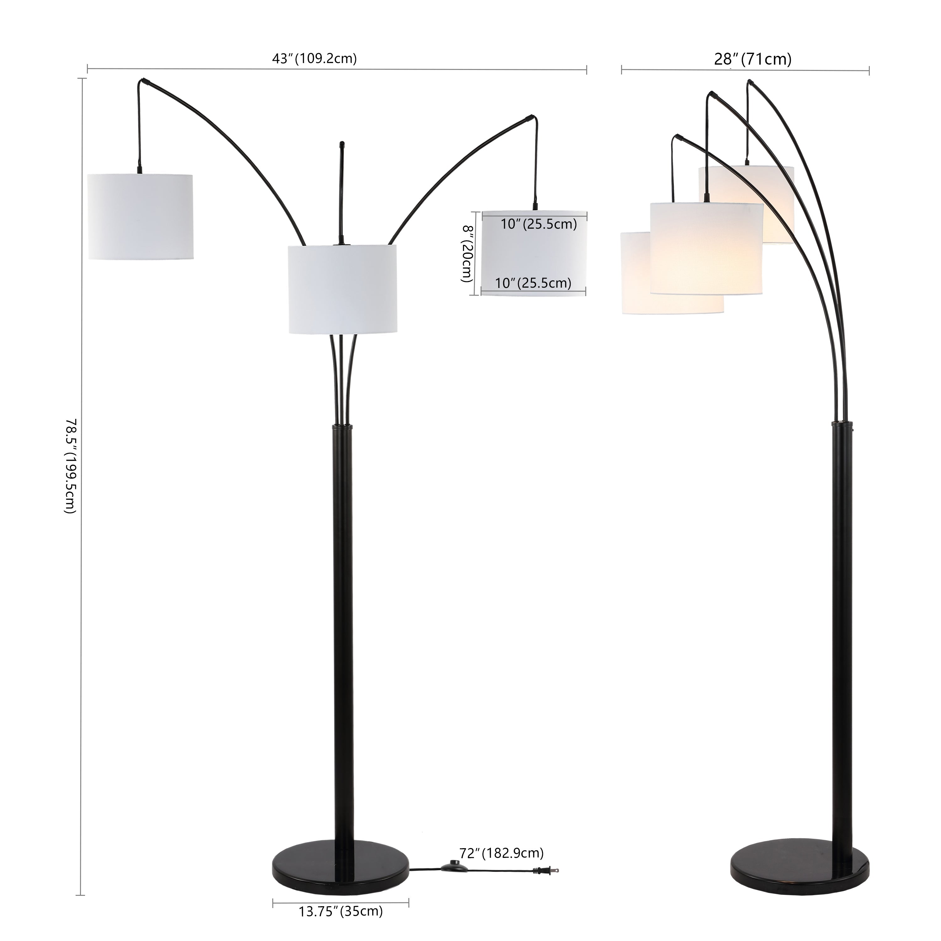 Barrie 3-Light Mid-Century Modern Head-Adjustable Iron LED Arc Floor Lamp