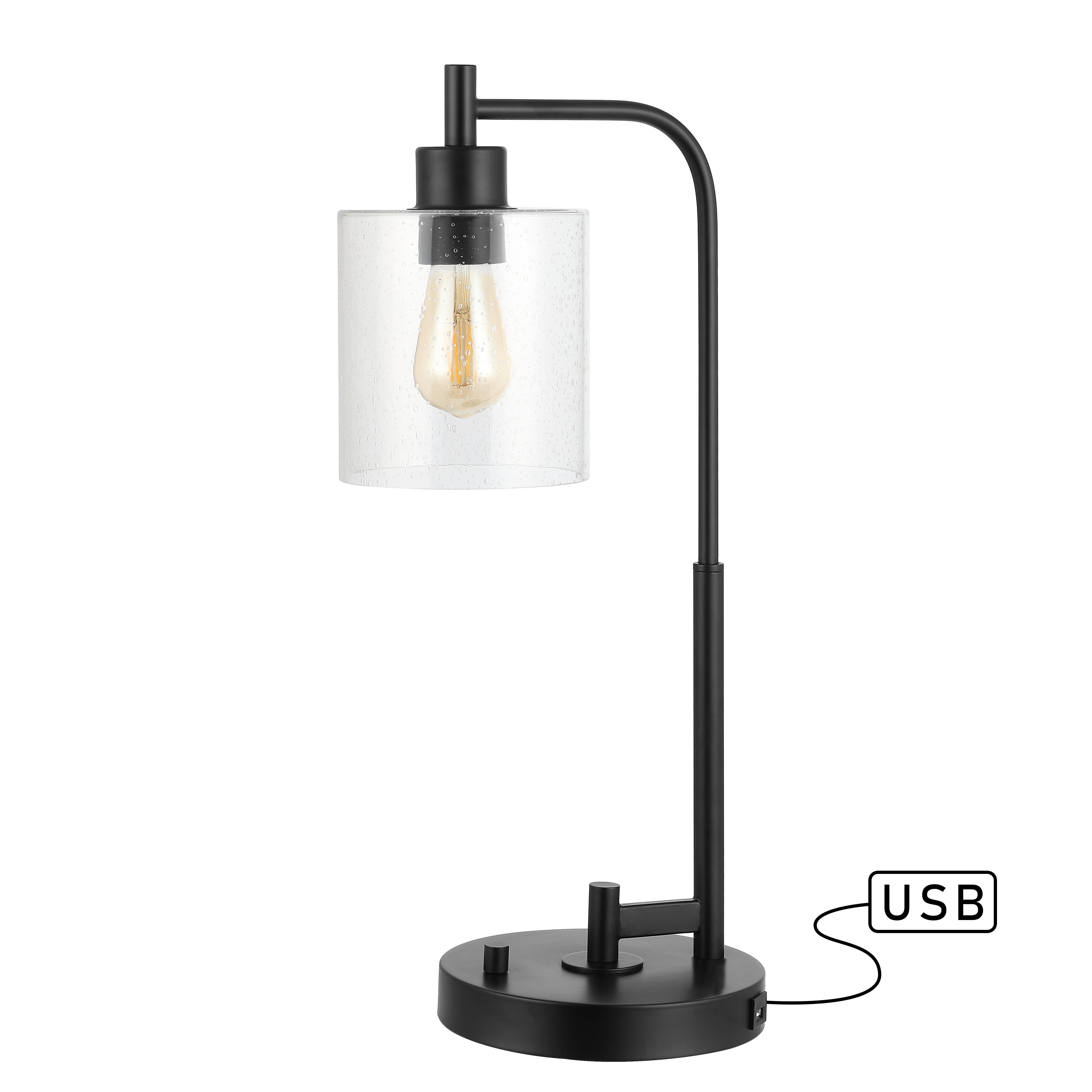 Axel Iron/Seeded Glass Farmhouse Industrial USB Charging LED Task Lamp