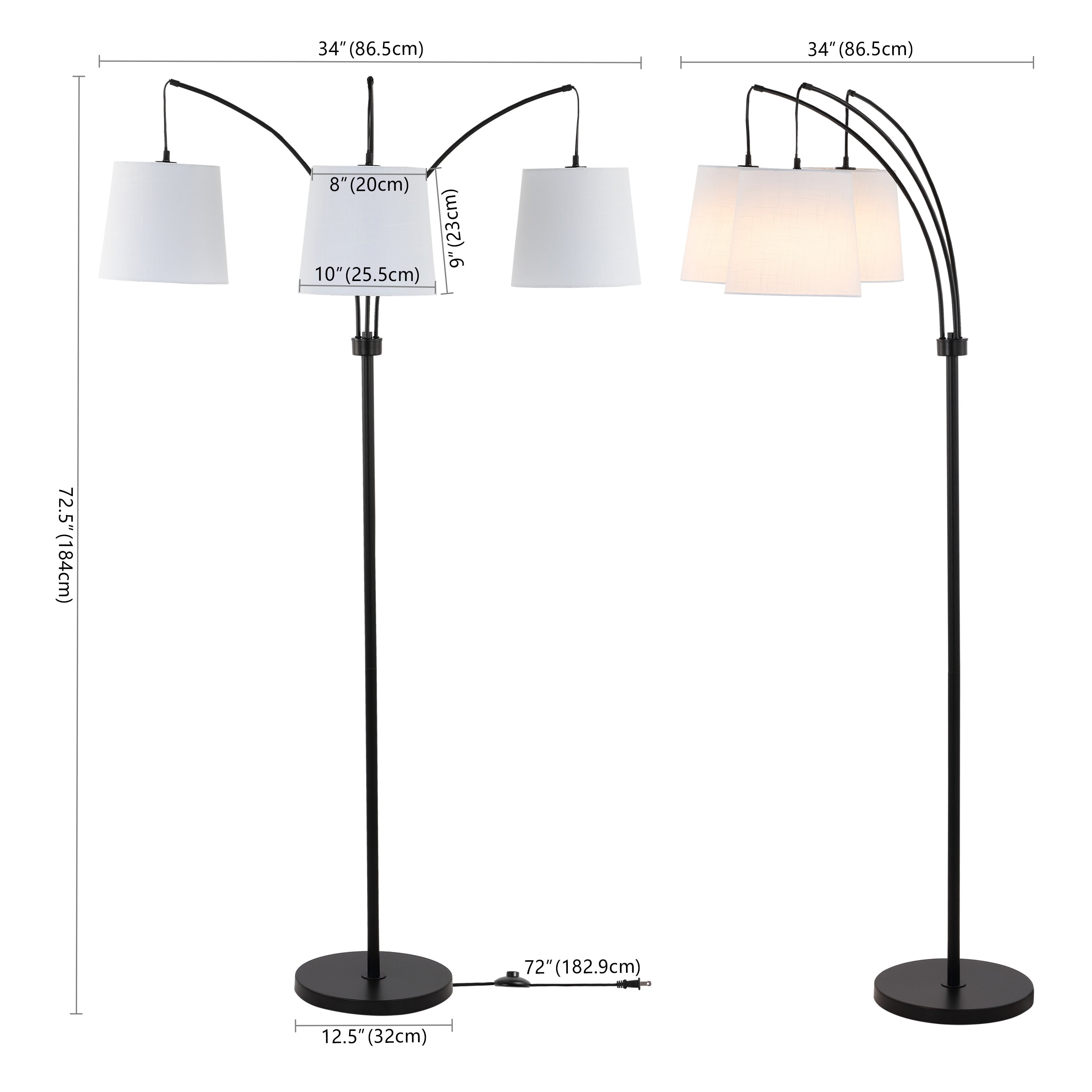 Sylva 3-Light Mid-Century Modern Head-Adjustable Iron LED Arc Floor Lamp