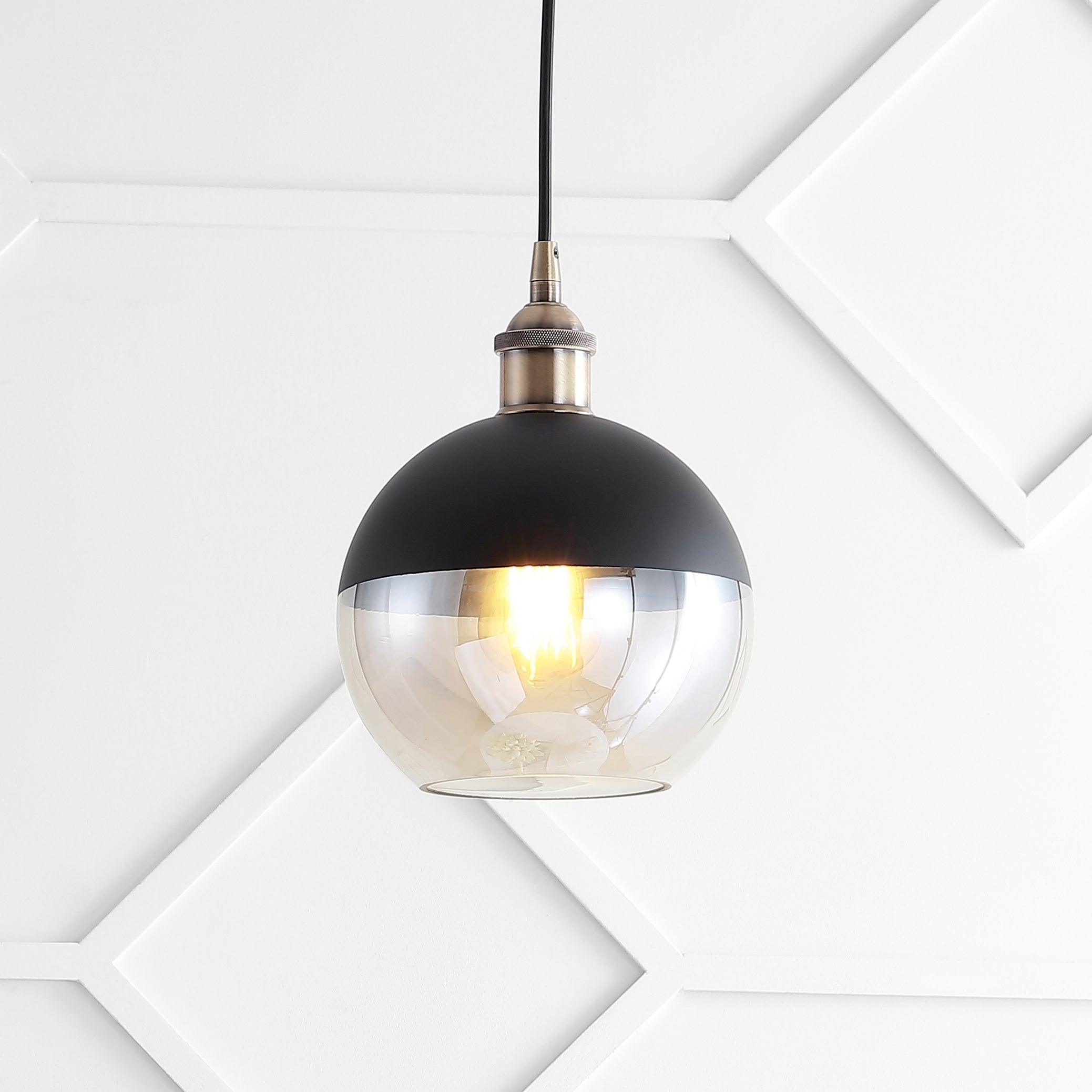 Nixon 1-Light MidCentury Modern Metal/Glass Adjustable Drop Globe LED Pendant