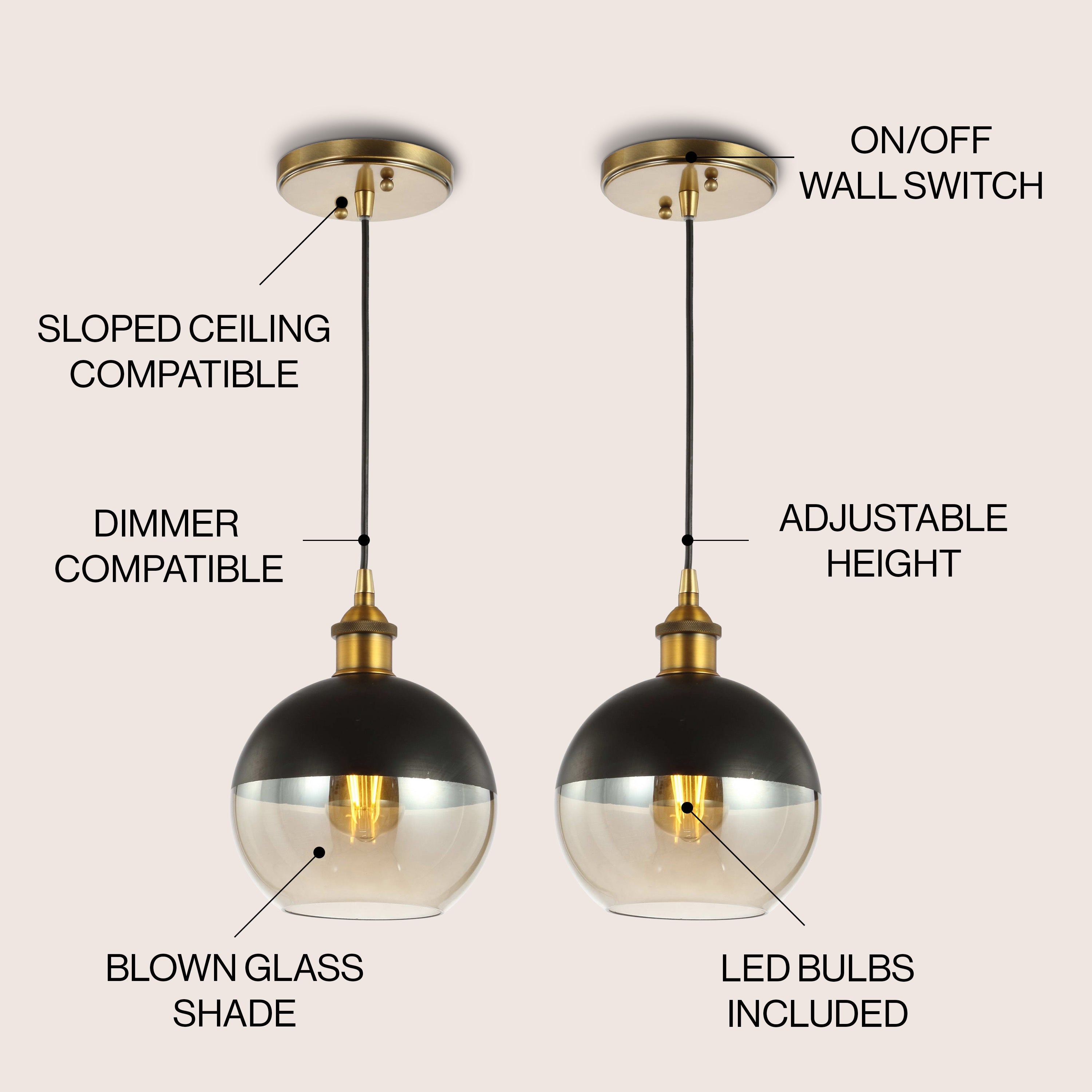 Nixon 1-Light Mid-Century Modern Metal/Glass Adjustable Drop Globe LED Pendants