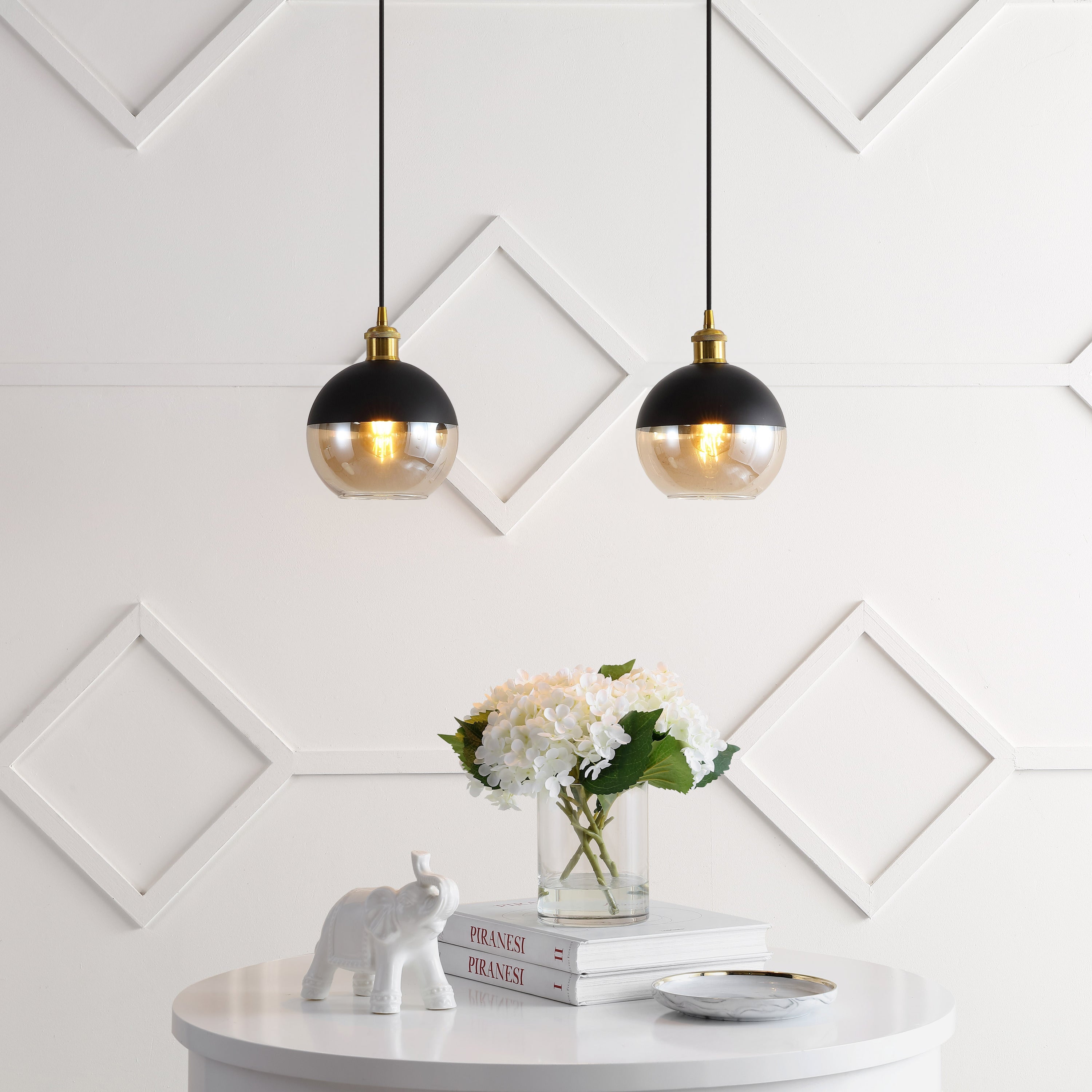 Nixon 1-Light Mid-Century Modern Metal/Glass Adjustable Drop Globe LED Pendants