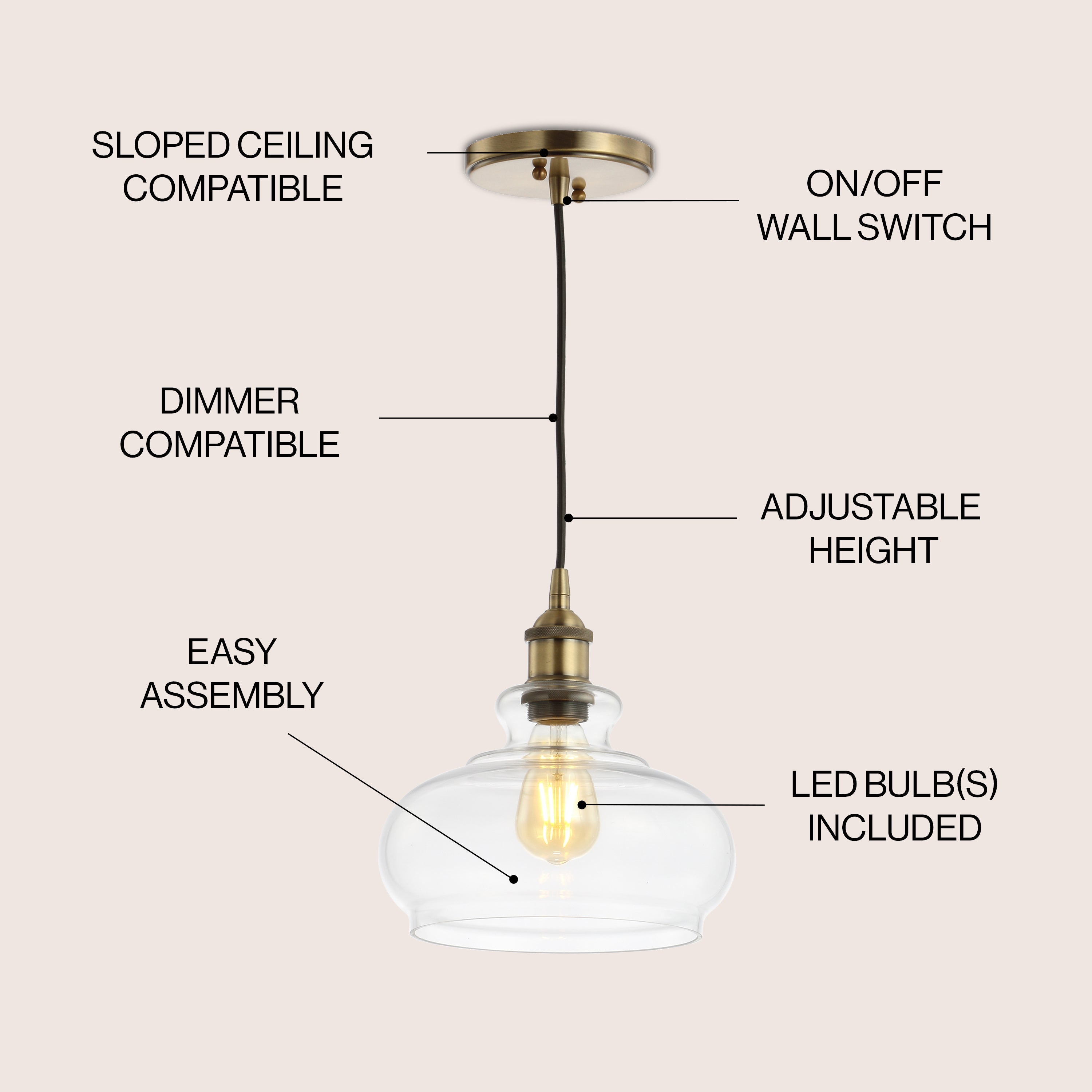 Wyatt Adjustable Drop Pharmacy Metal/Glass LED Pendant
