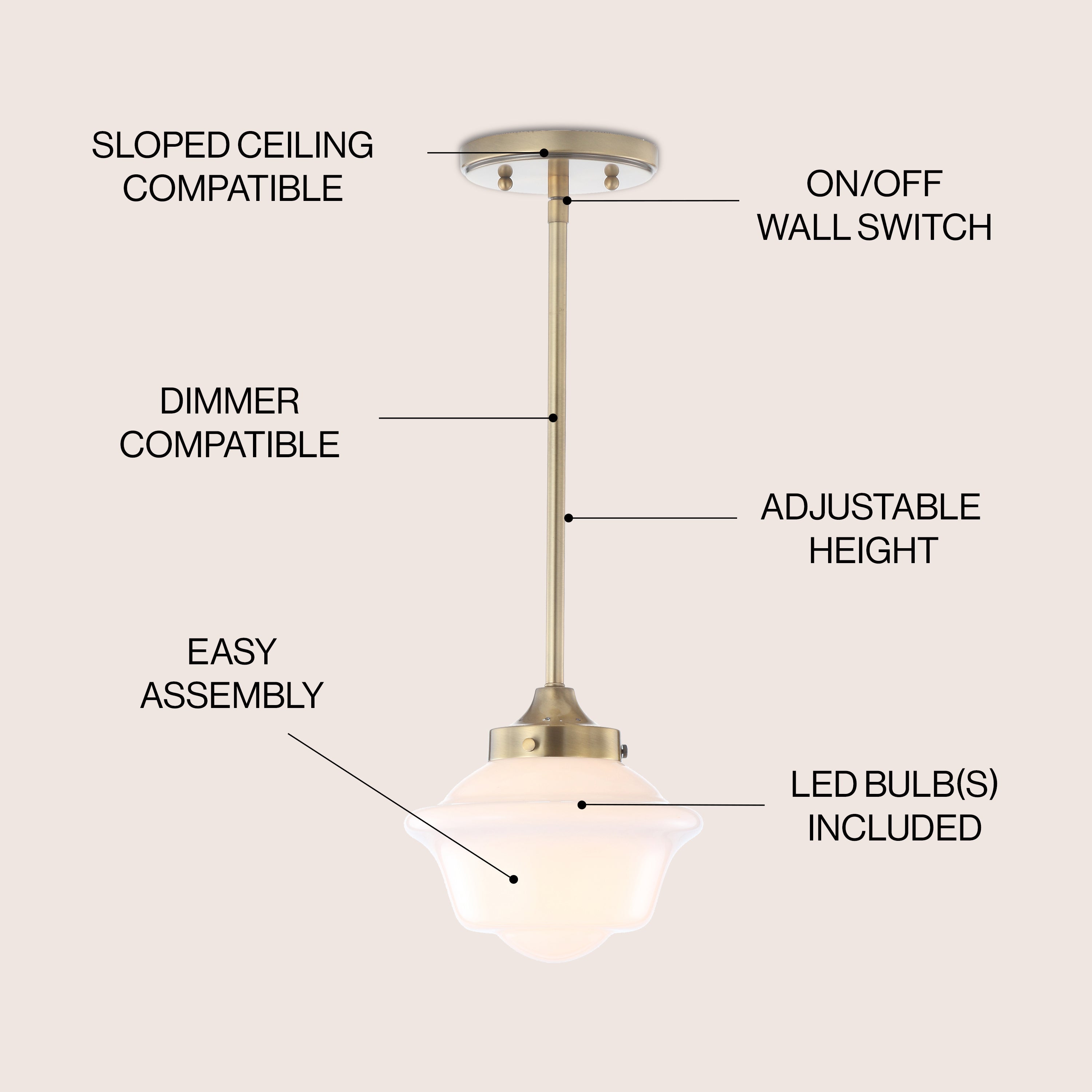 Kurtz Adjustable Drop Metal/Glass LED Pendant