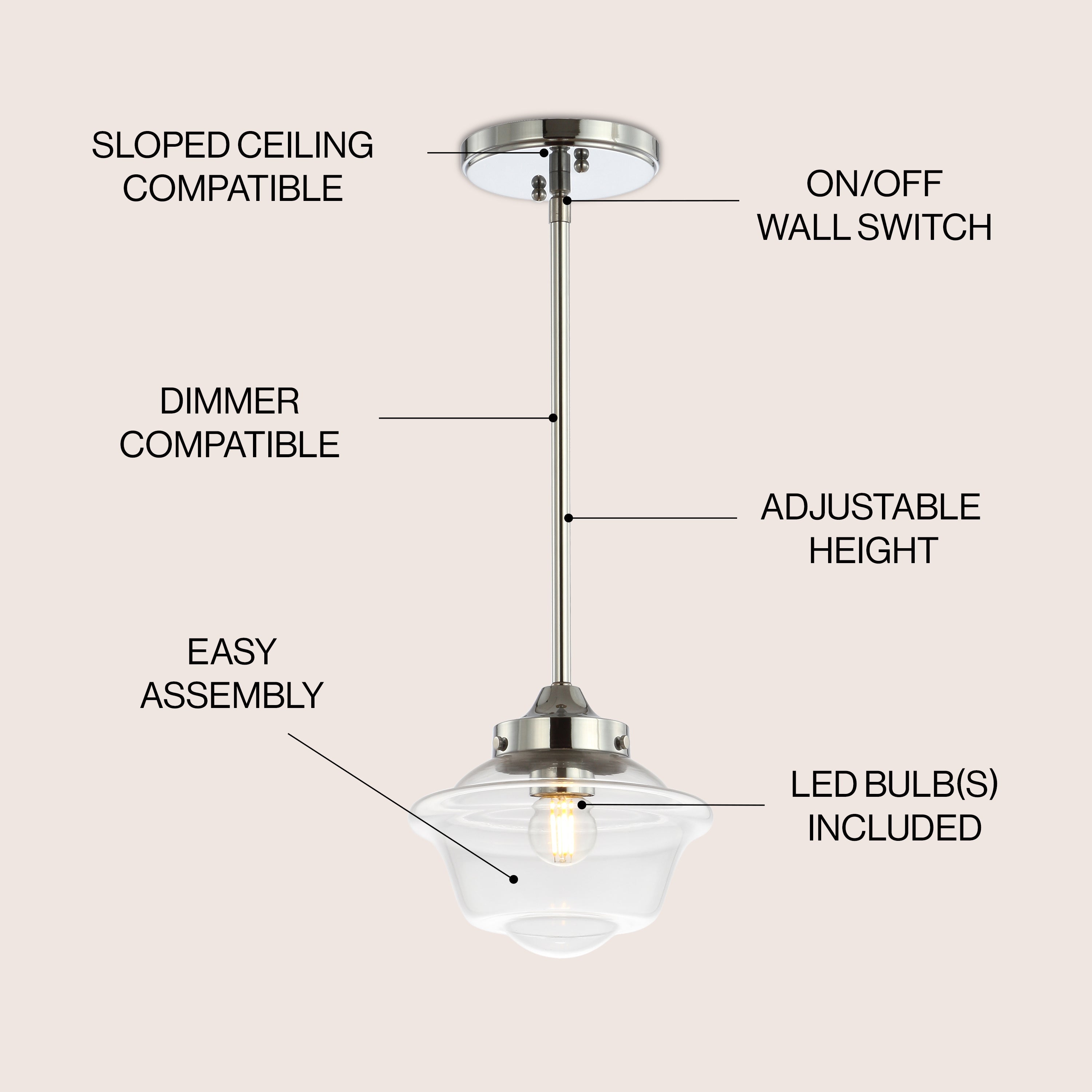 Kurtz Adjustable Drop Metal/Glass LED Pendant