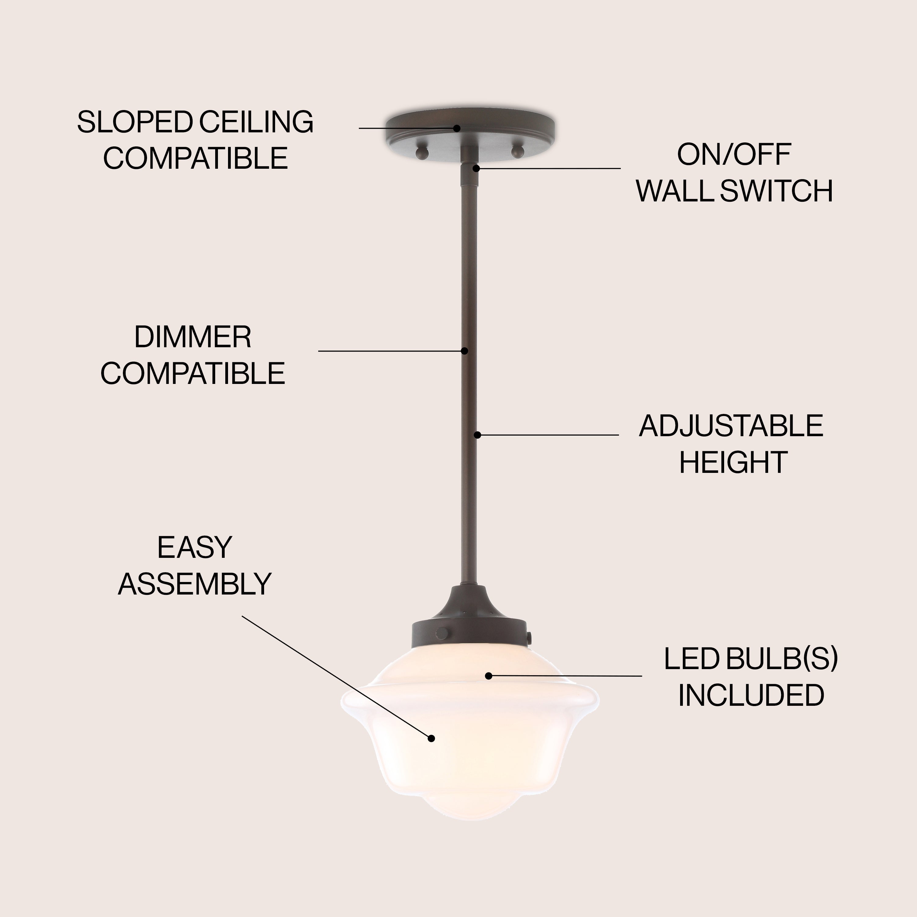 Kurtz Adjustable Drop Metal/Glass LED Pendant