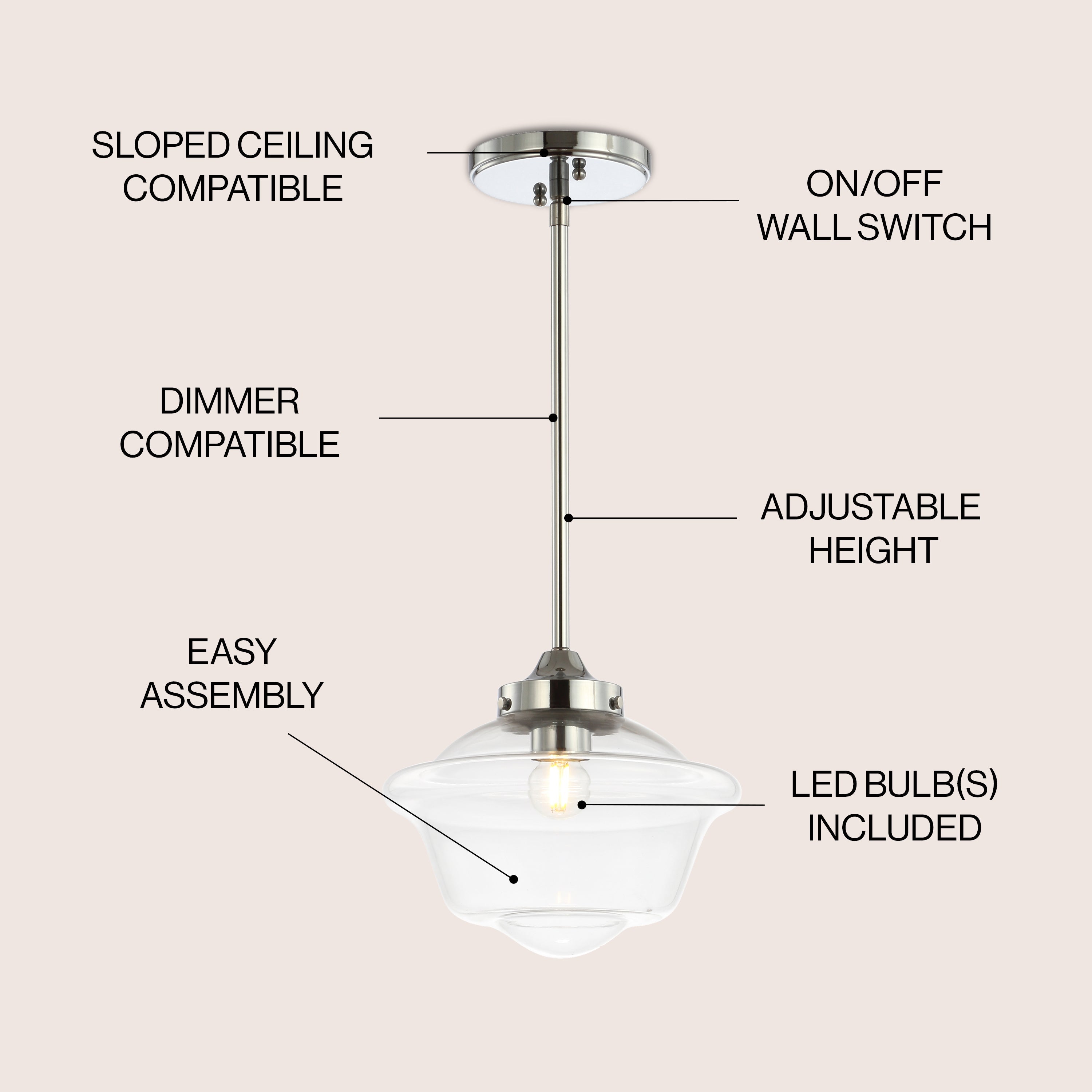 Kurtz Adjustable Drop Metal/Glass LED Pendant