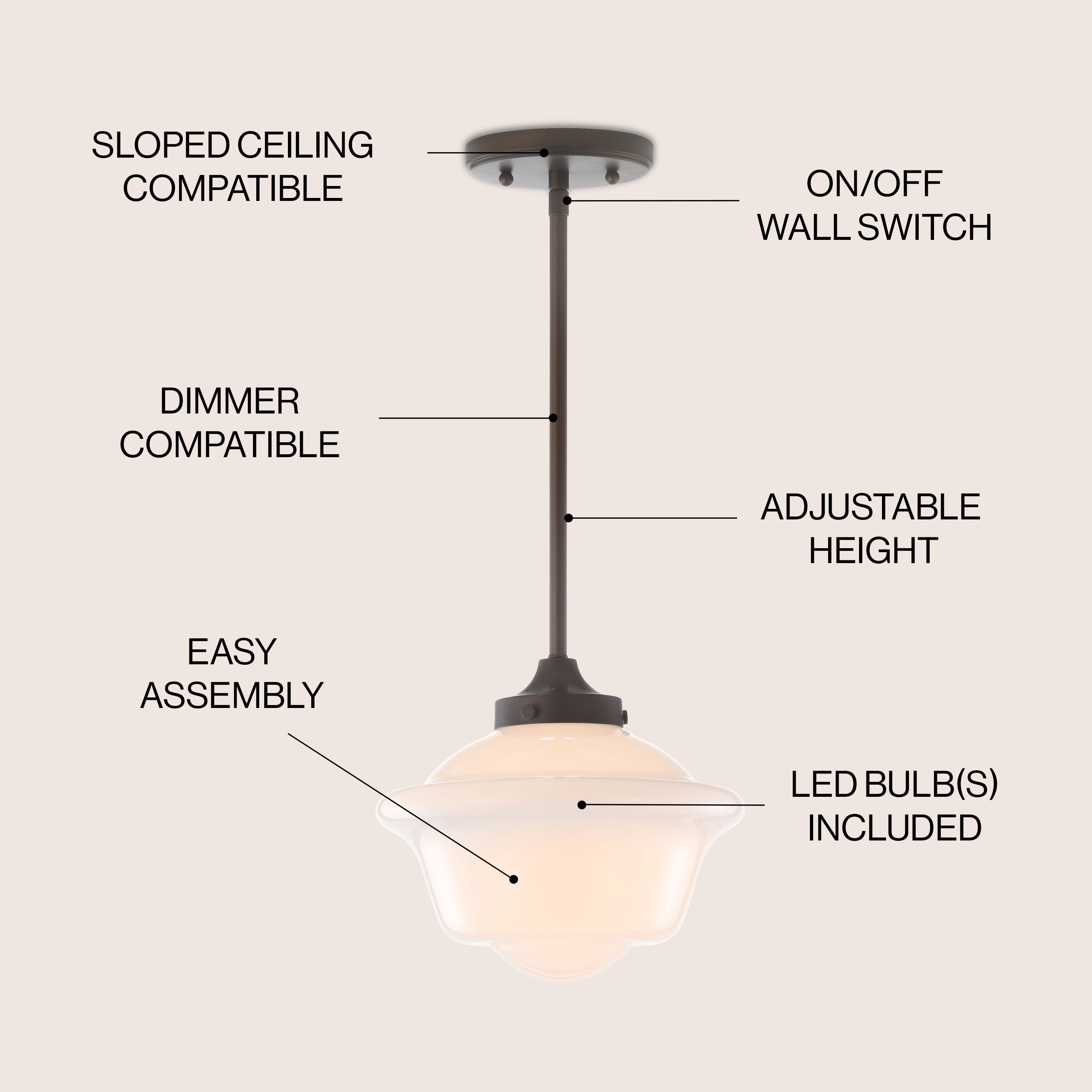 Kurtz Adjustable Drop Metal/Glass LED Pendant