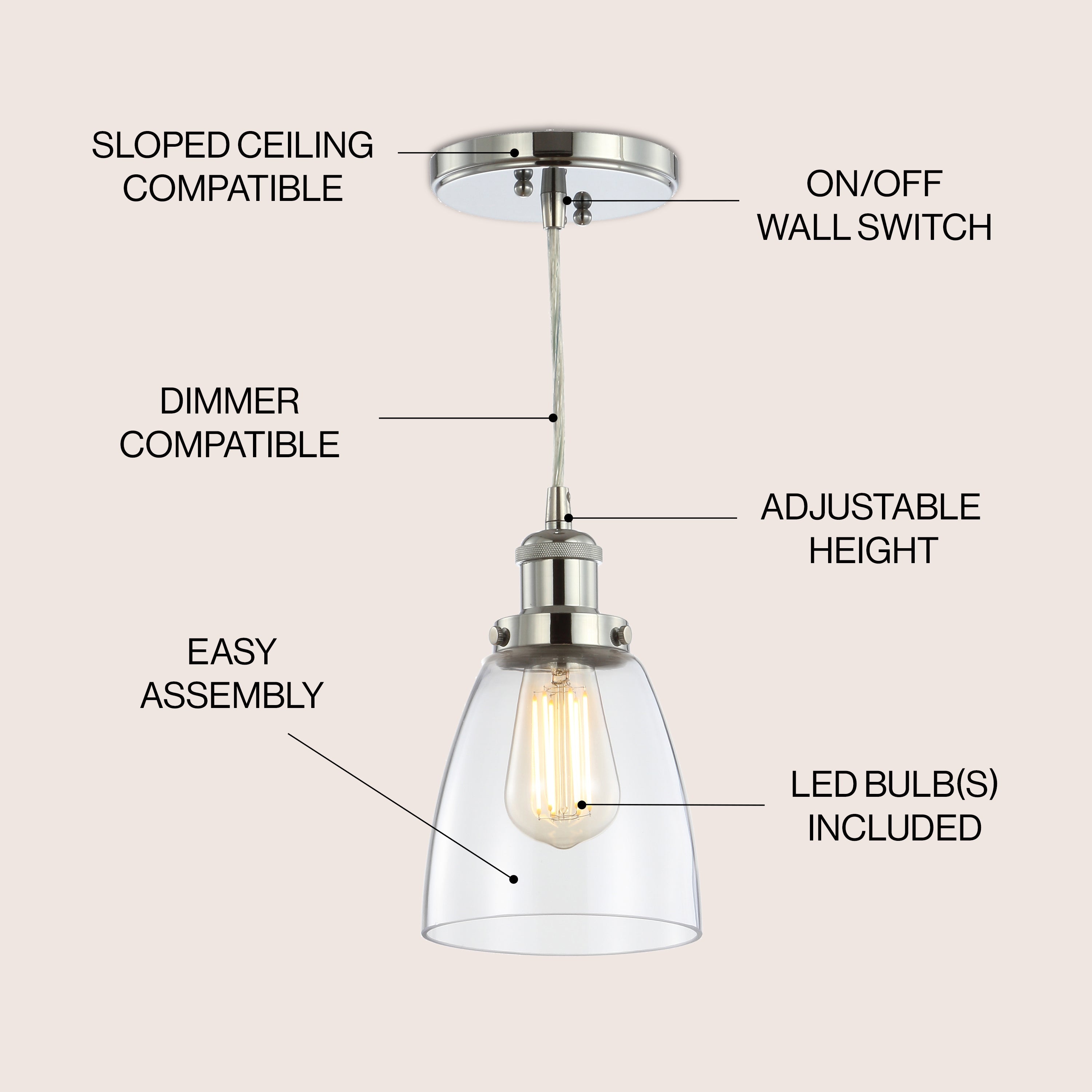 Cleo Adjustable Metal/Glass LED Pendant