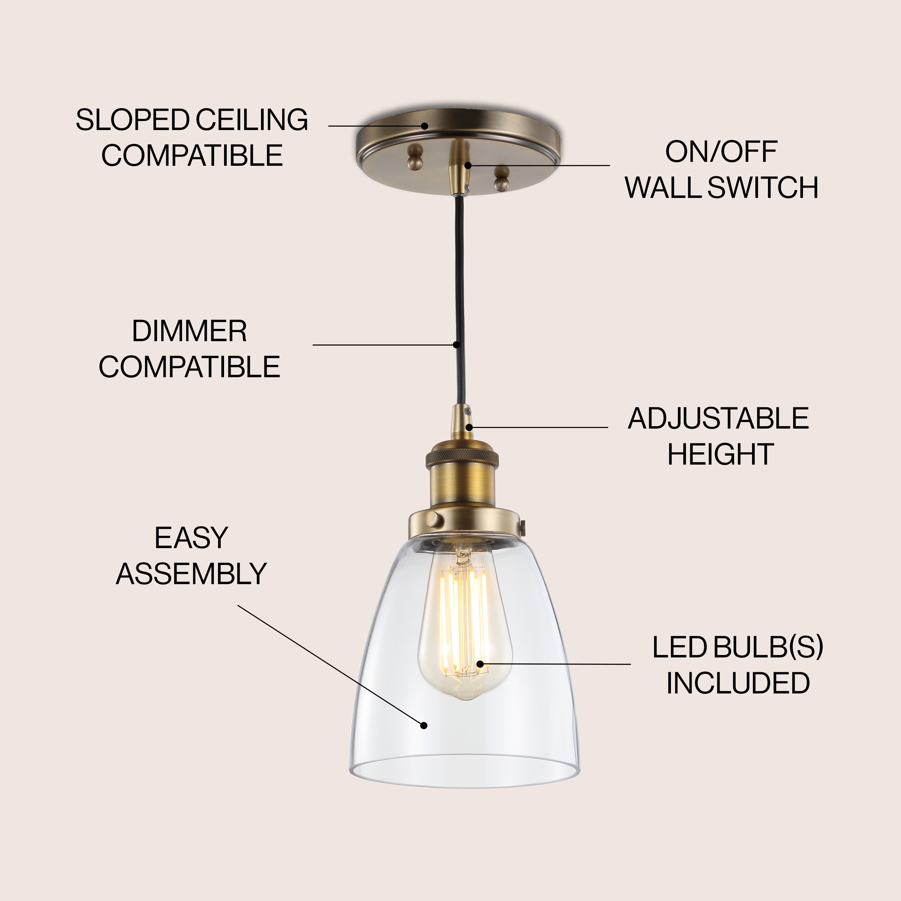 Cleo Adjustable Metal/Glass LED Pendant