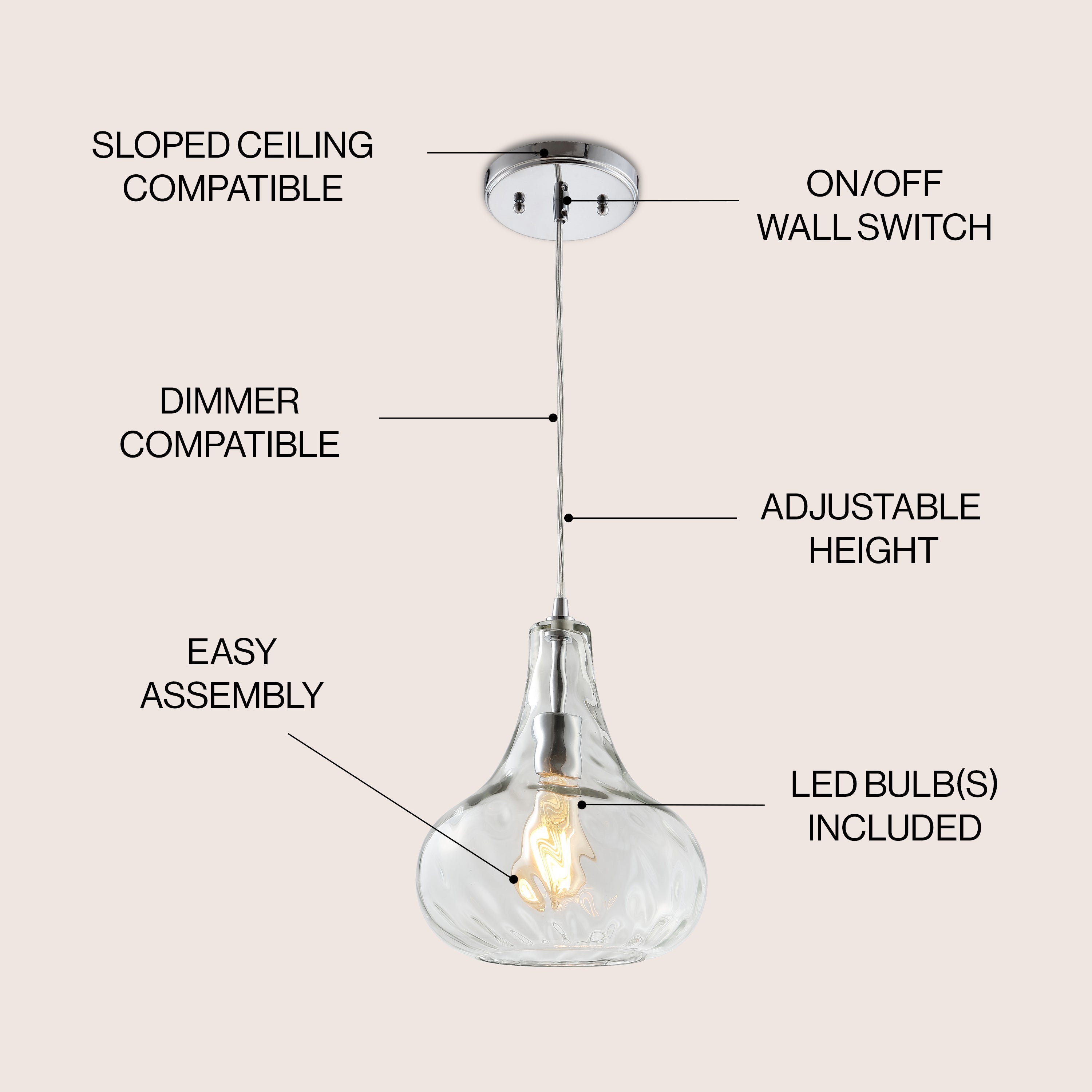 Ferano Adjustable Metal/Glass LED Pendant