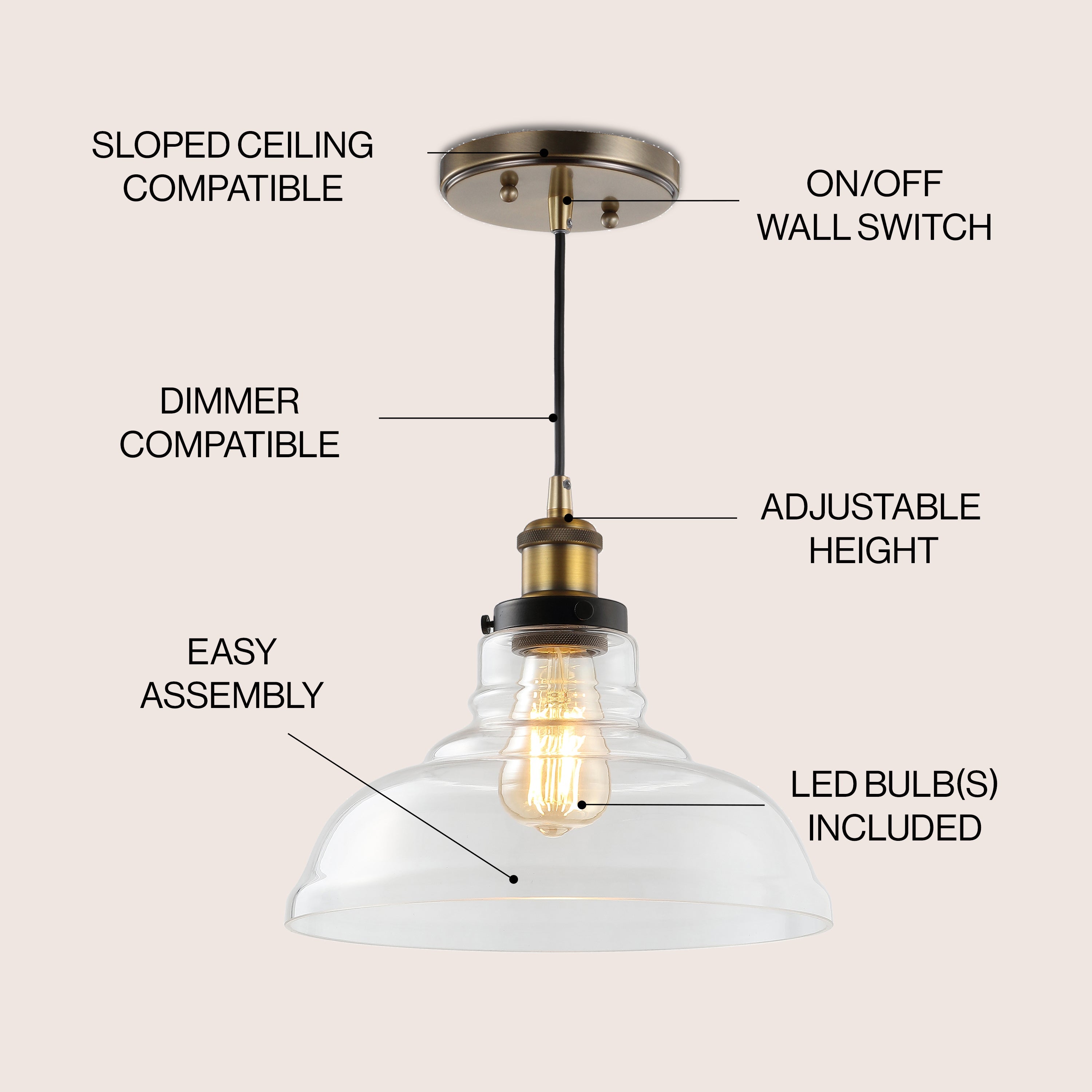 Litchfield Farmhouse Metal/Glass LED Pendant