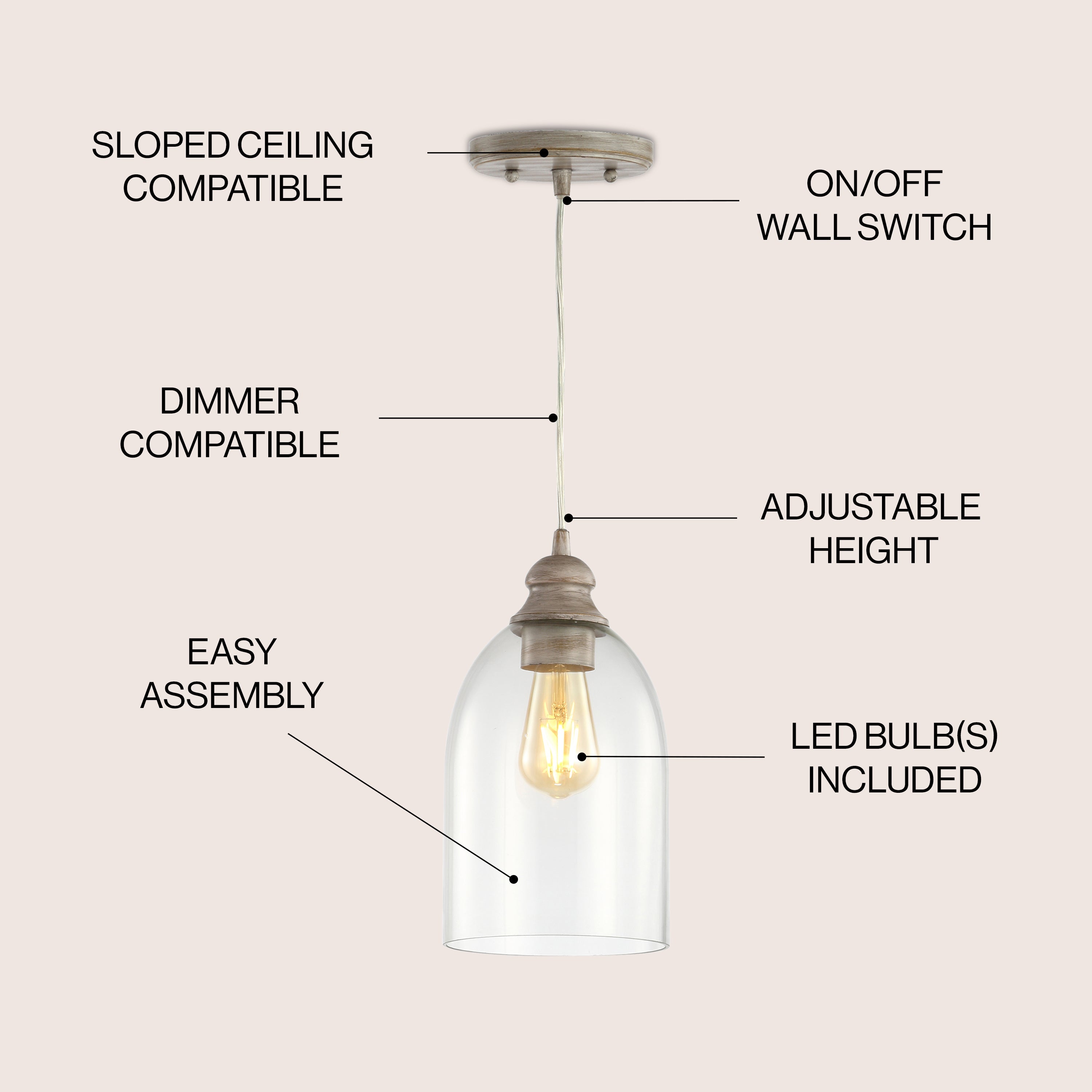 Fontaine Adjustable Greige Glass LED Pendant