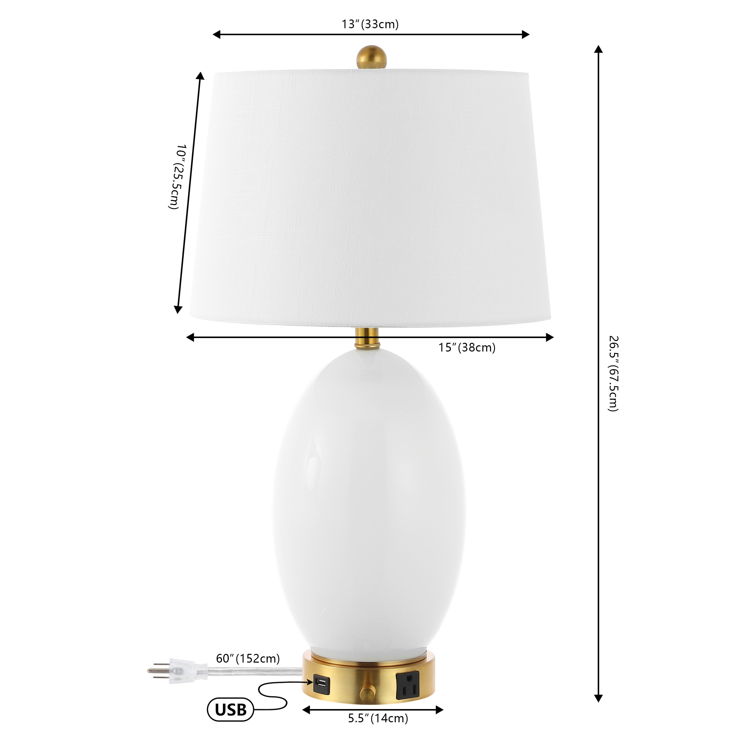 Reese 1-Outlet Contemporary Style Iron/Glass LED Table Lamp with USB Charging Port
