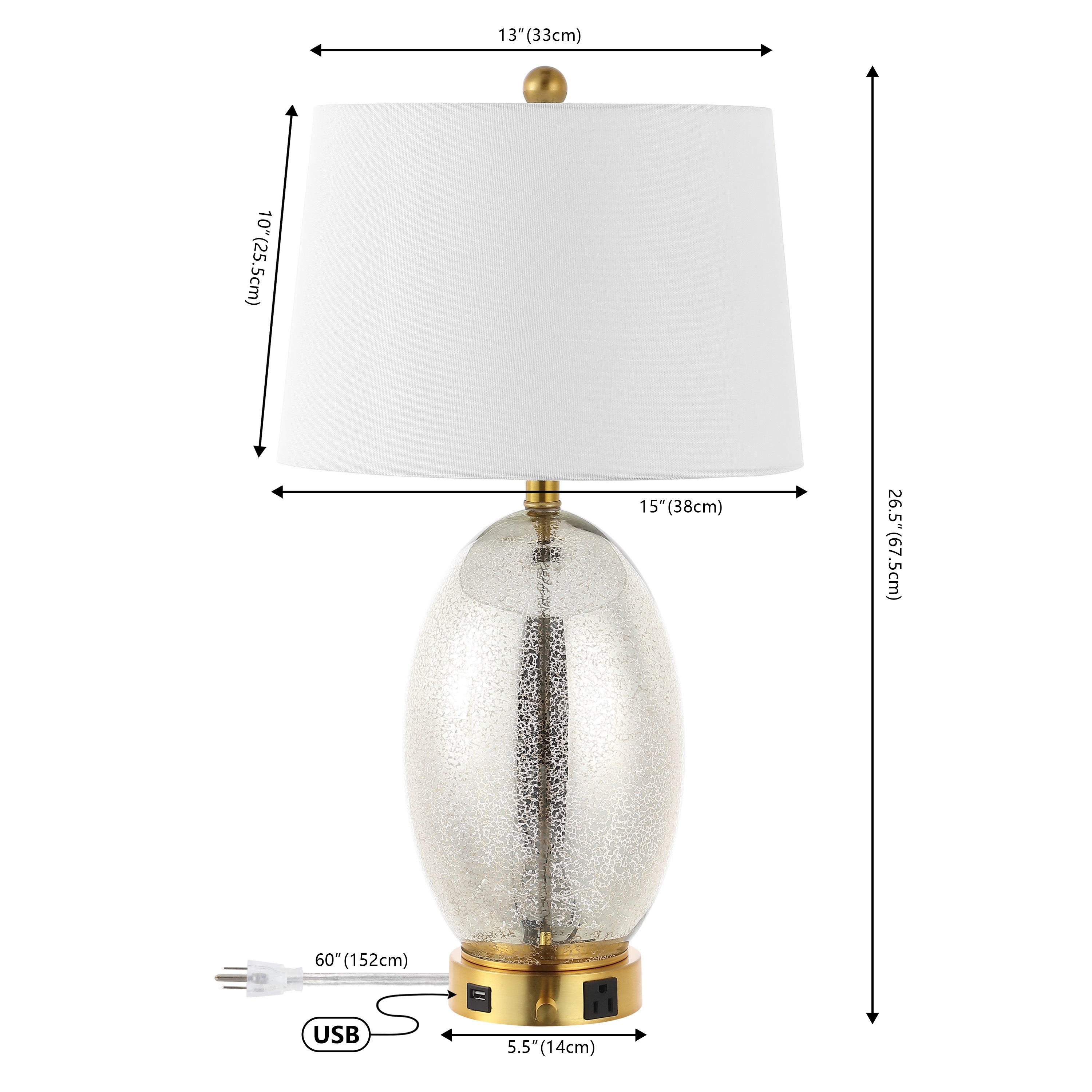 Reese 1-Outlet Contemporary Style Iron/Glass LED Table Lamp with USB Charging Port