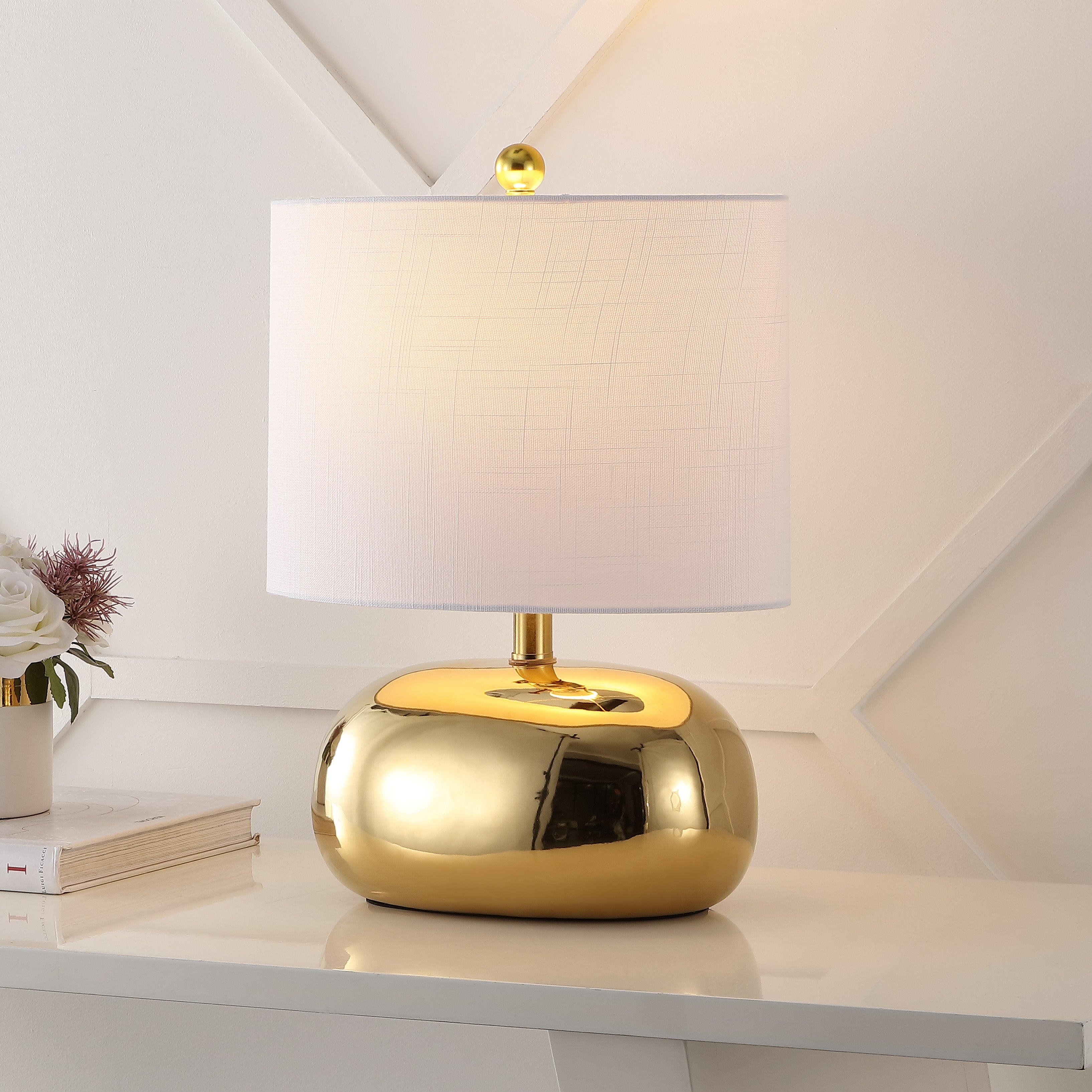 Calix Mid-Century Glam Ceramic/Iron LED Table Lamp