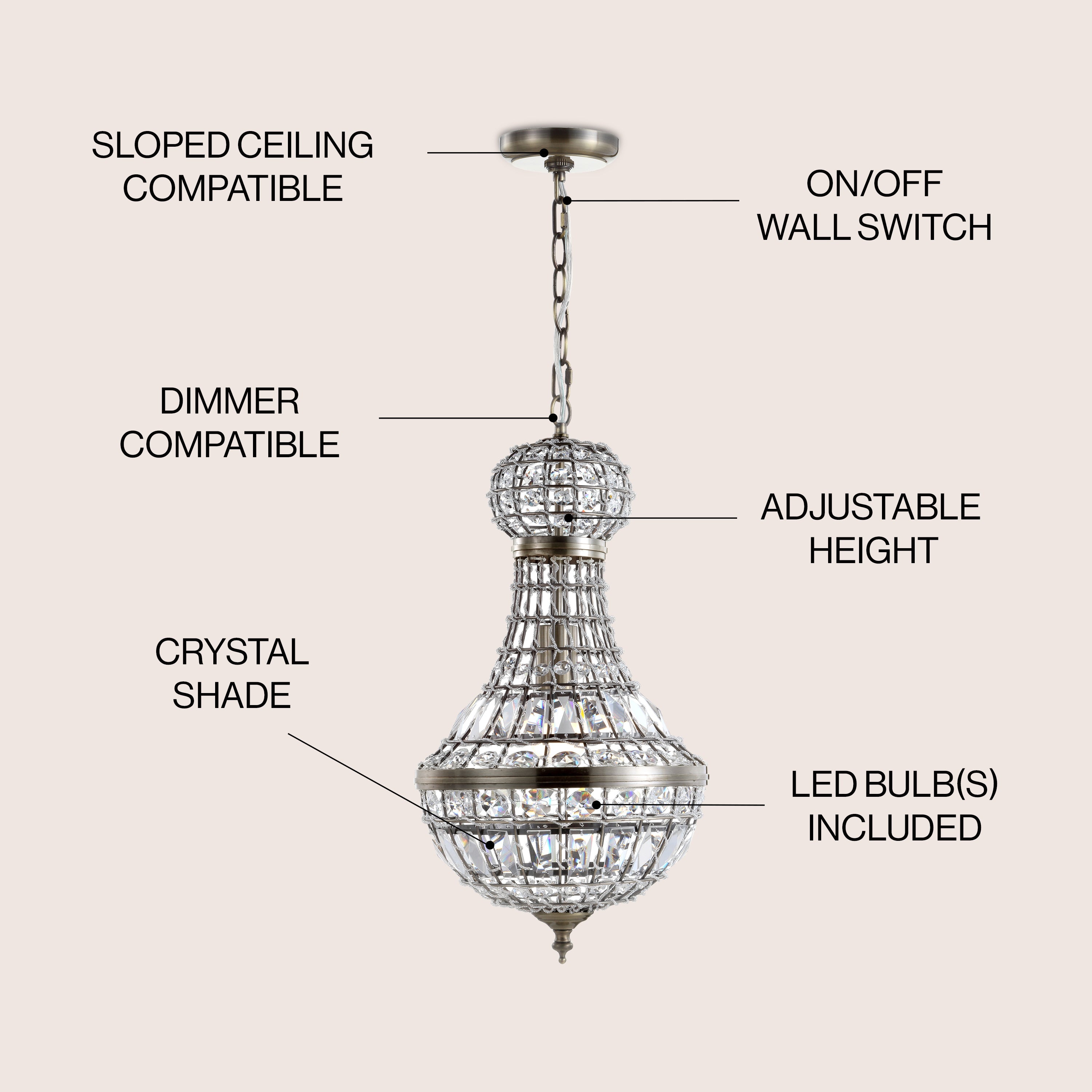 Regina Crystal/Metal Empire LED Pendant