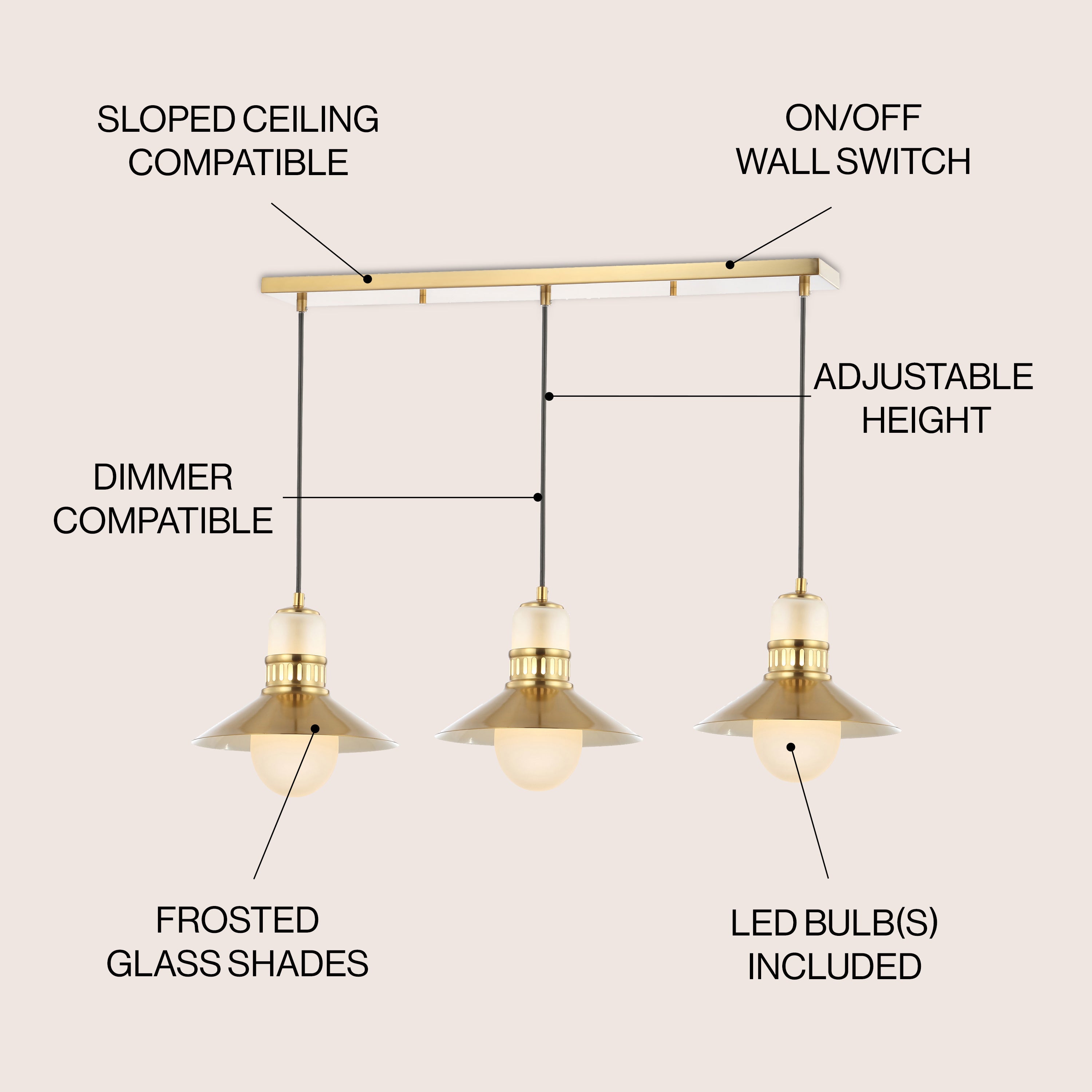 Colin Adjustable Iron/Glass Retro Hurricane Triple Linear LED Pendant